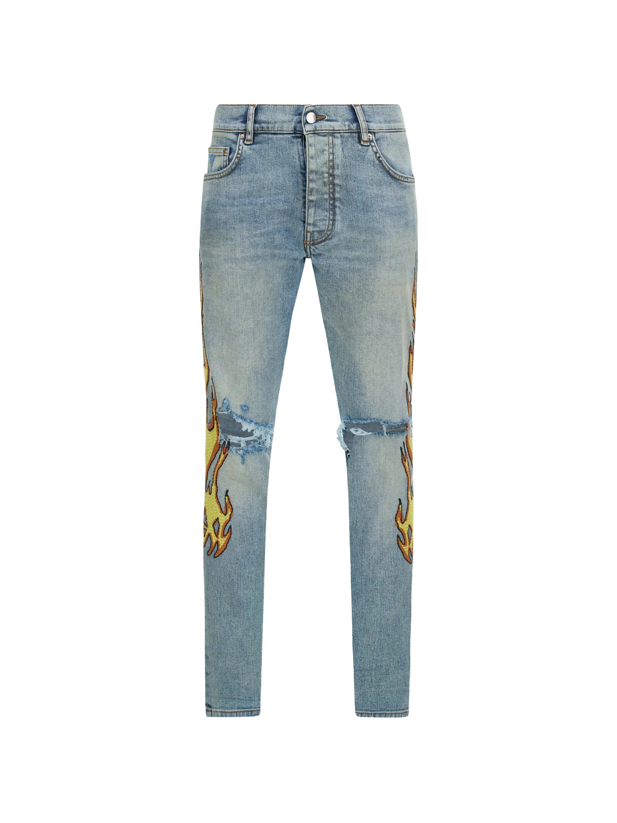 flames emb skinny jeans