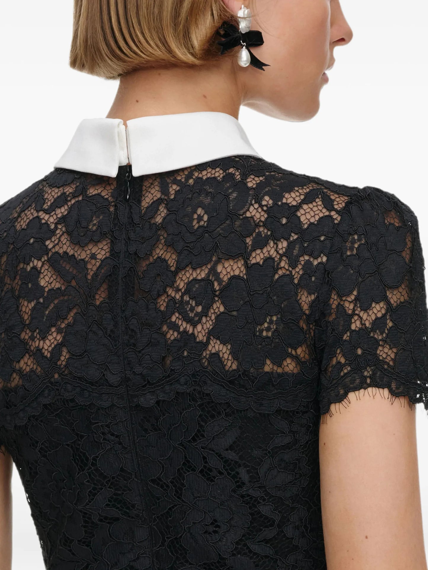 black lace contrast collar midi dress