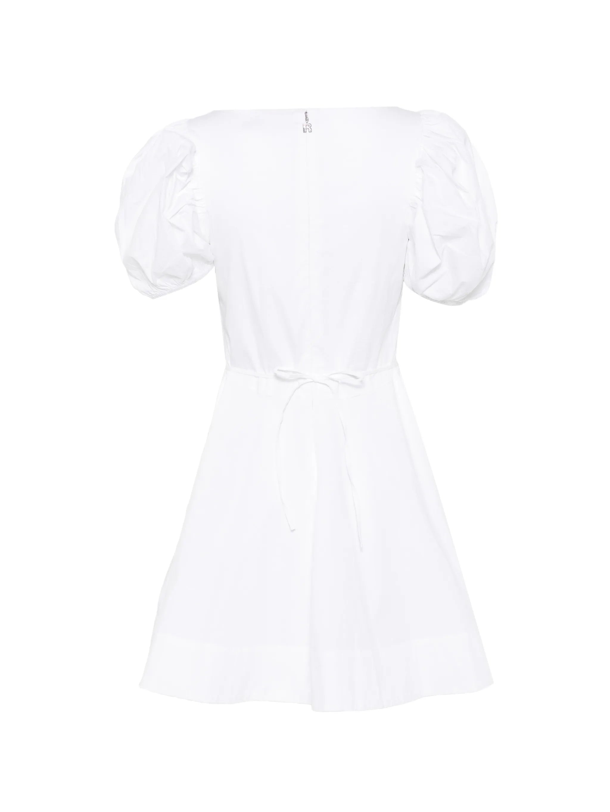 puff-sleeve floral-appliqué mini dress