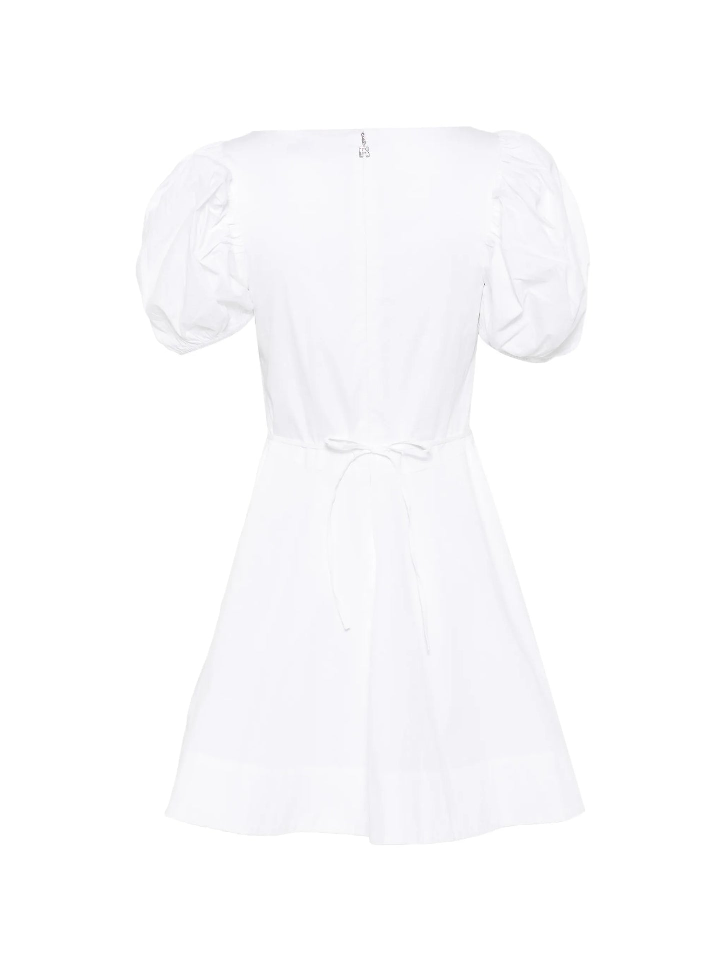 puff-sleeve floral-appliqué mini dress