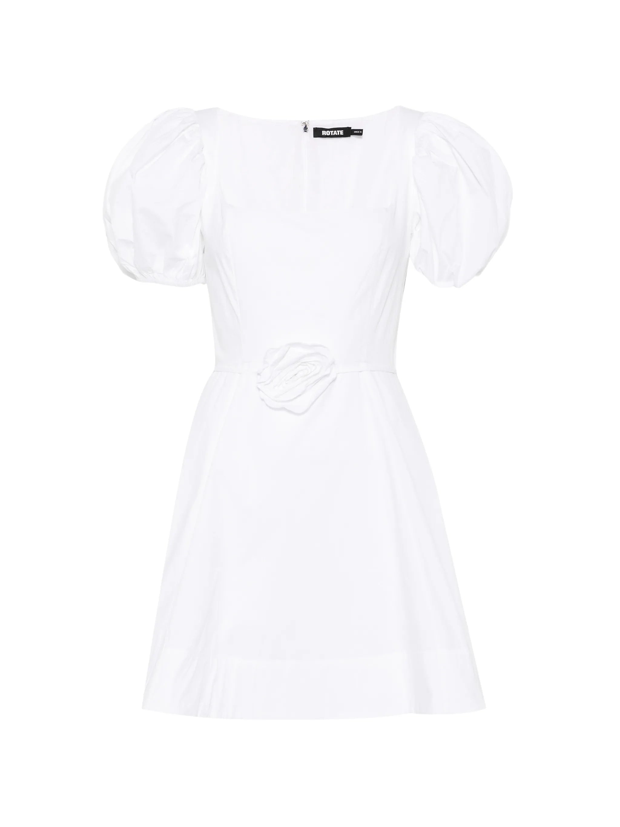 puff-sleeve floral-appliqué mini dress