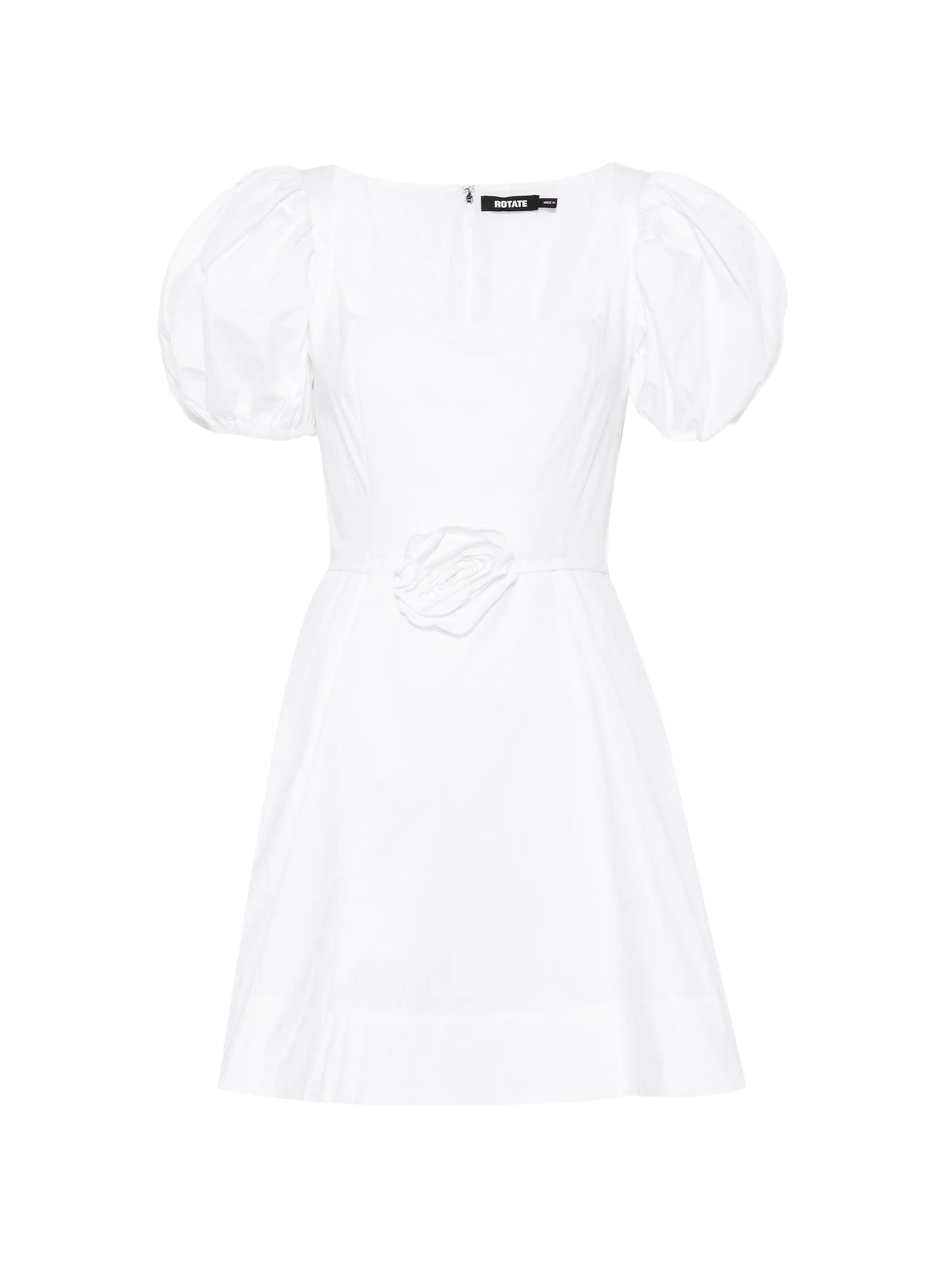 puff-sleeve floral-appliqué mini dress