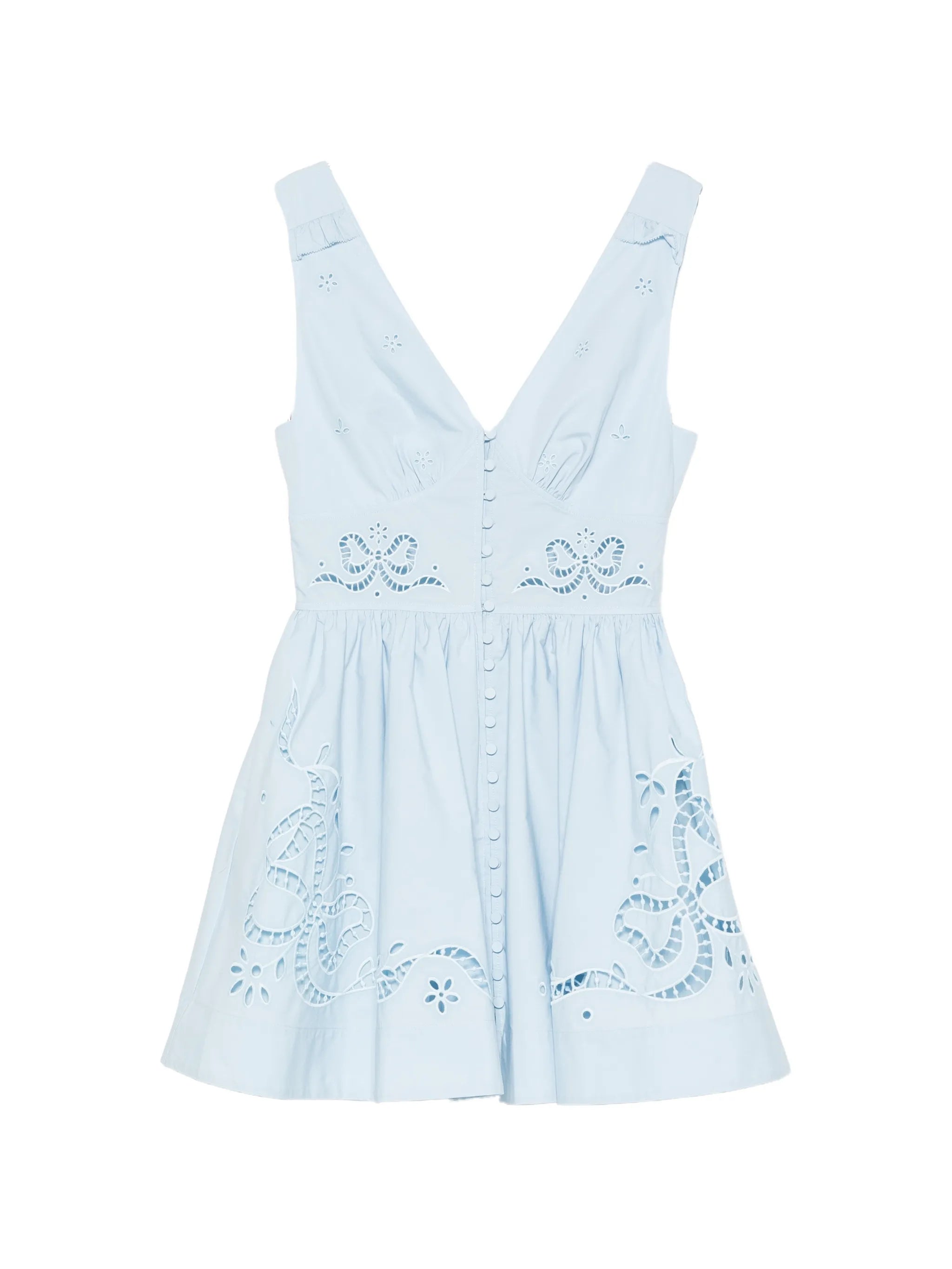 broderie-anglaise V-neck mini dress