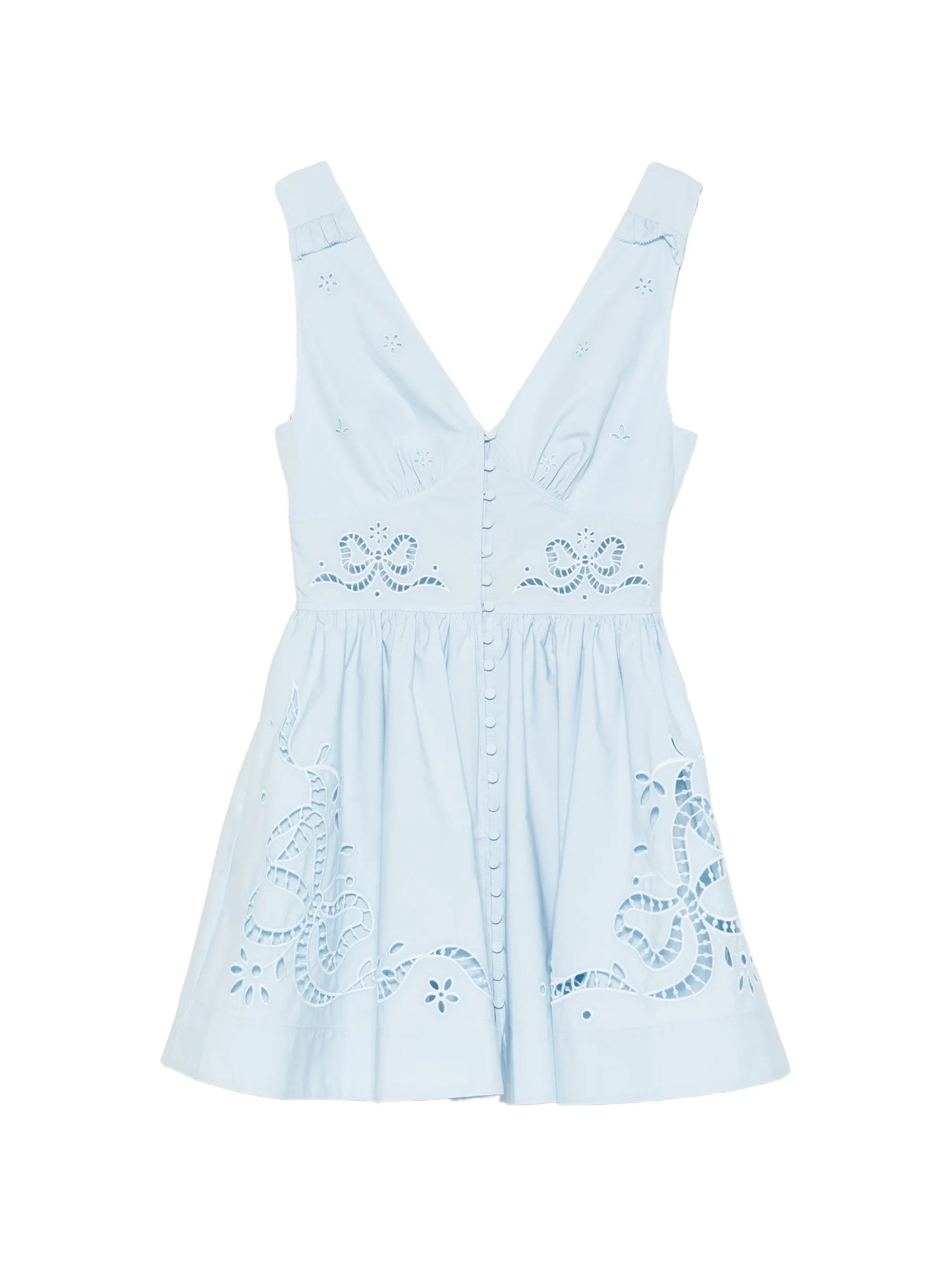 broderie-anglaise V-neck mini dress