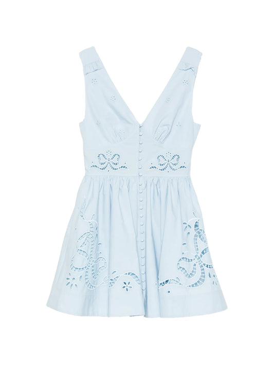 broderie-anglaise V-neck mini dress