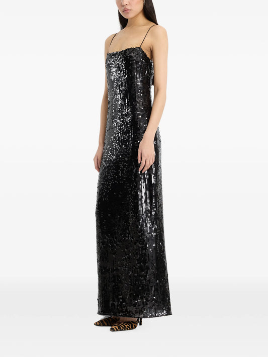 square-neck sequin-embellished midi dress