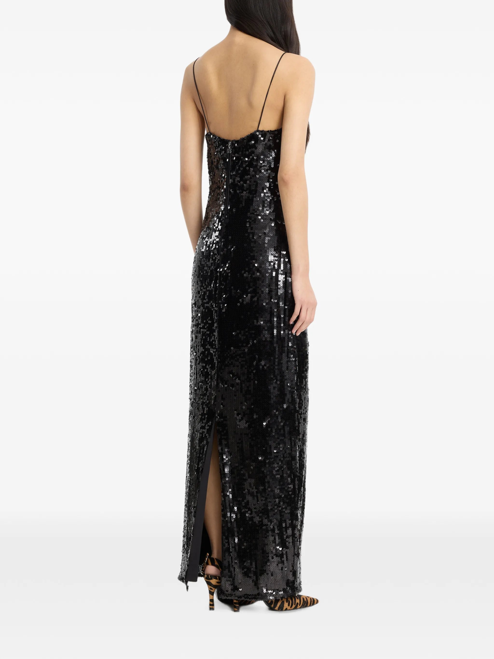 square-neck sequin-embellished midi dress