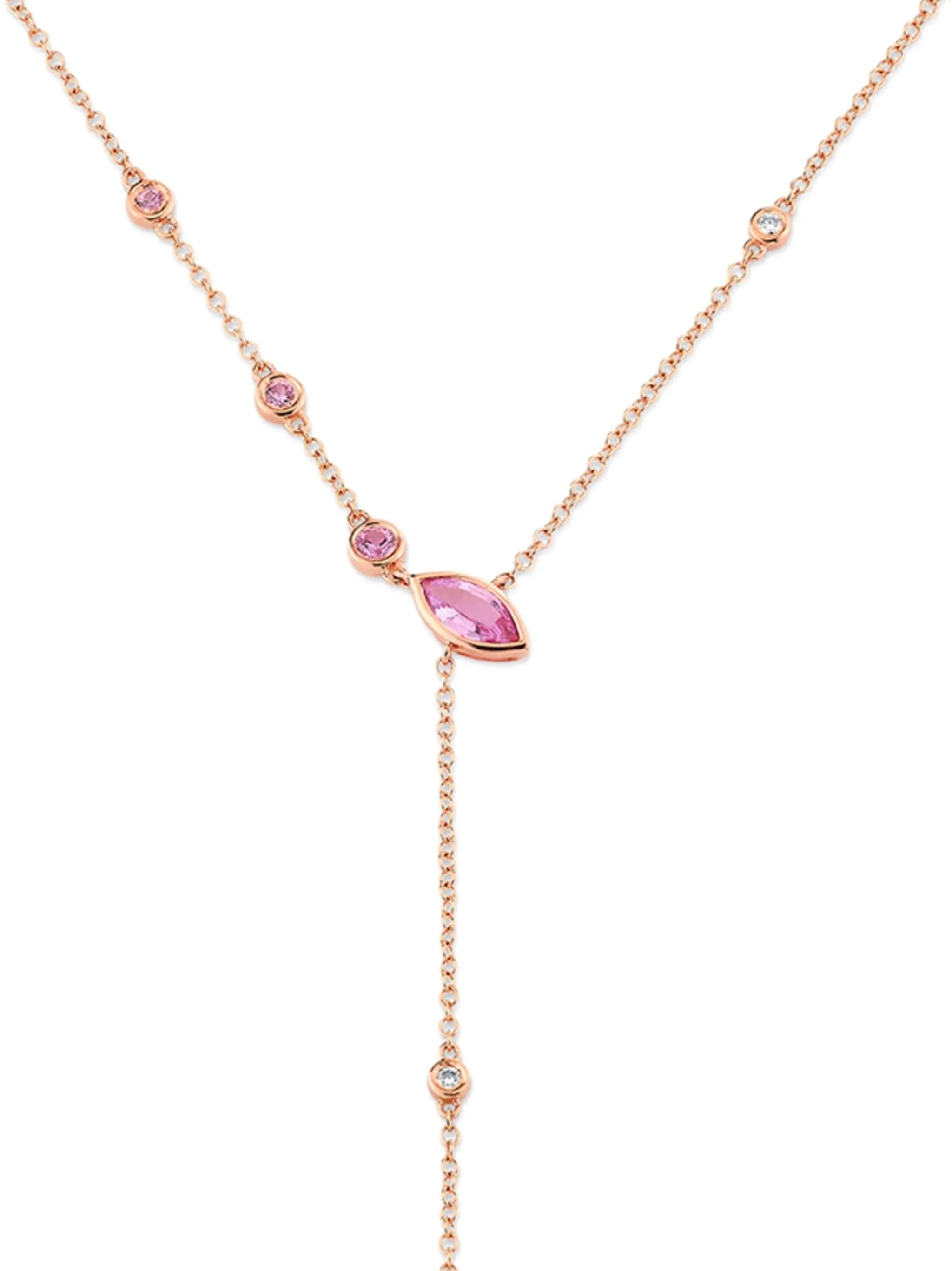 pink sapphire and diamond lariat necklace