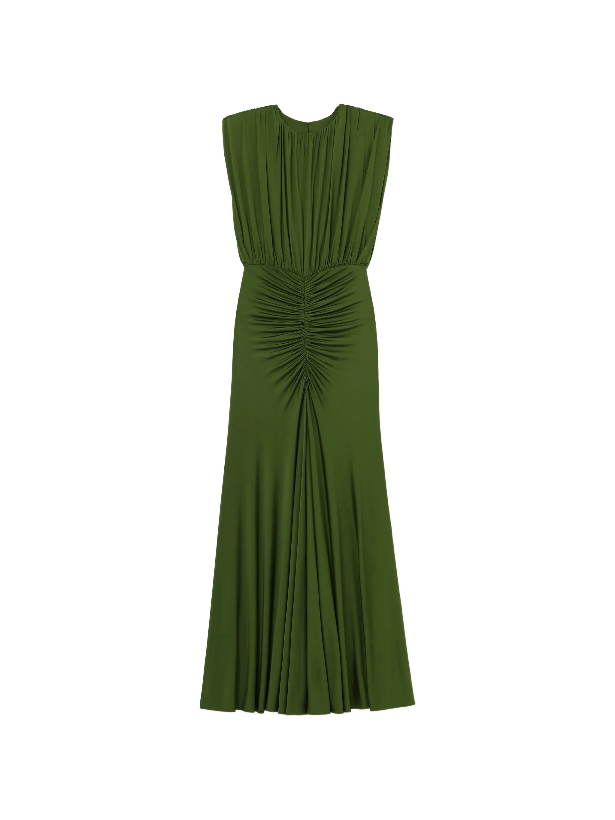 olive jersey gathered maxi dress