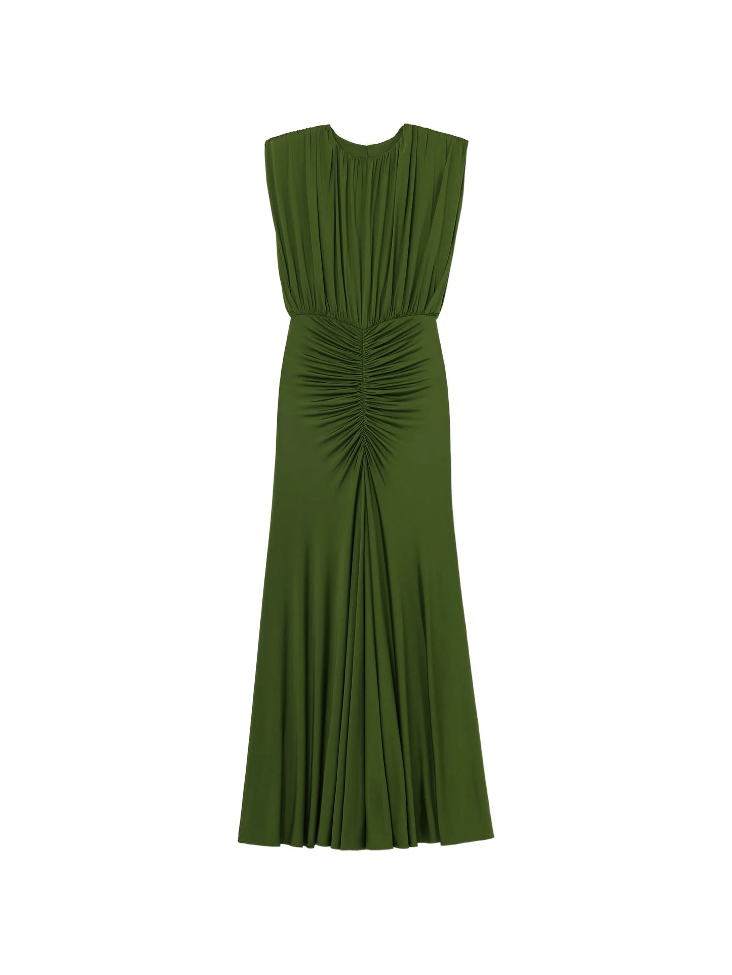olive jersey gathered maxi dress