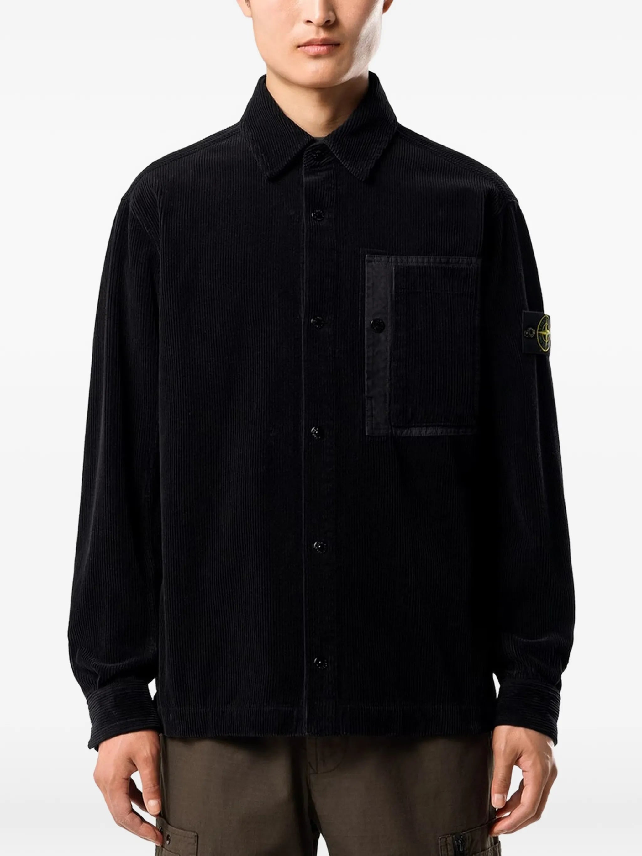 corduroy-texture chest-pocket shirt