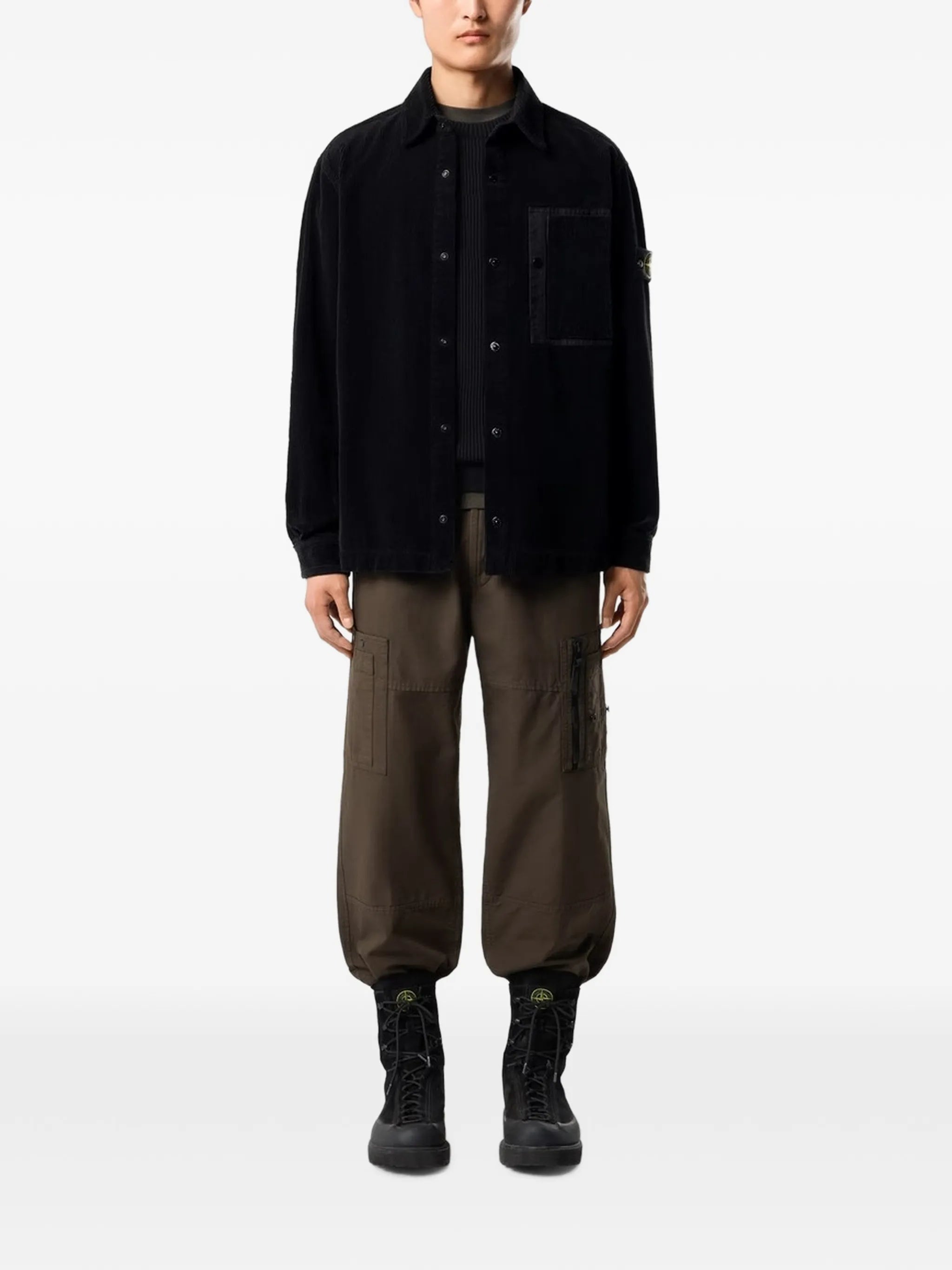 corduroy-texture chest-pocket shirt