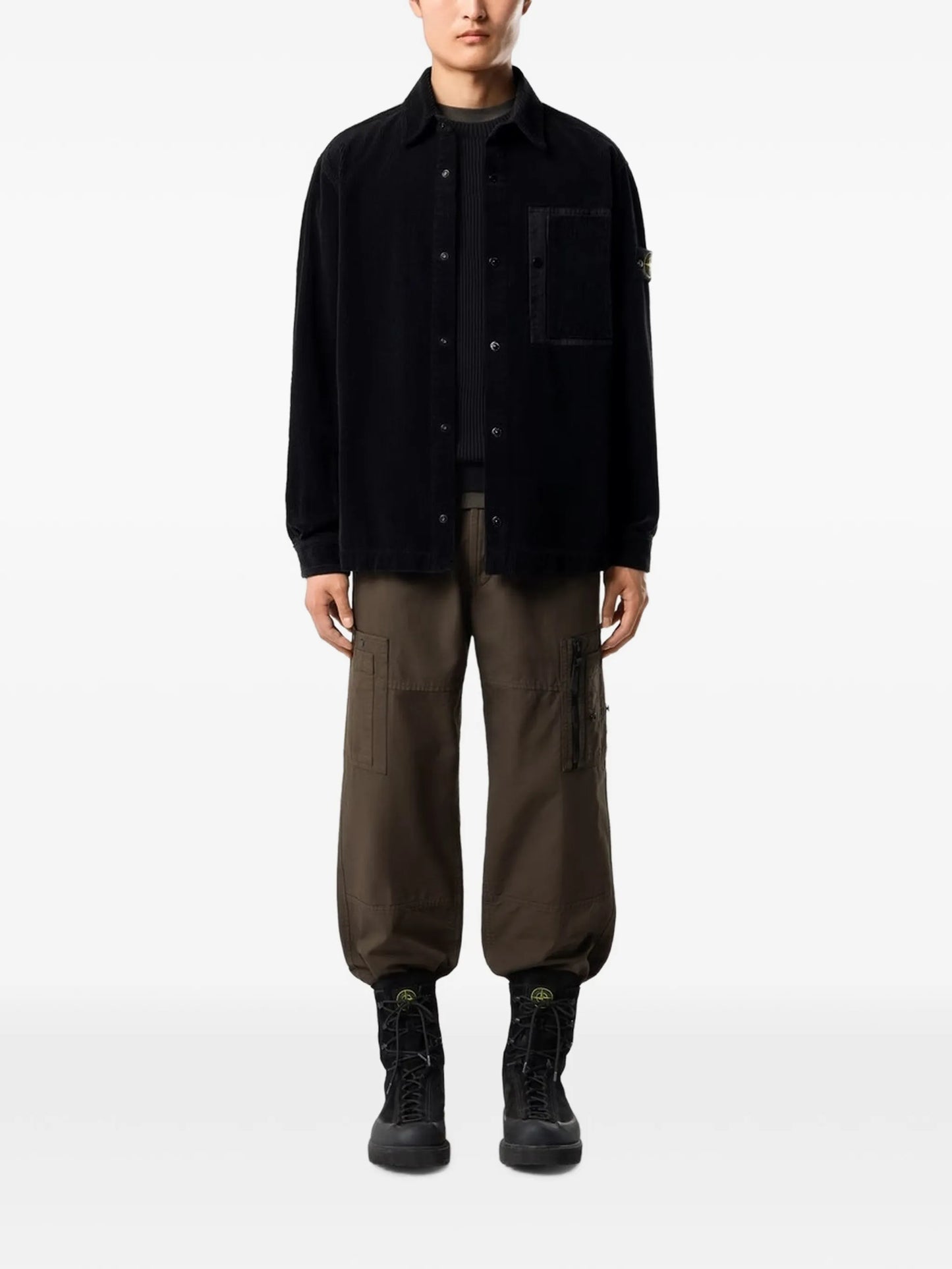 corduroy-texture chest-pocket shirt