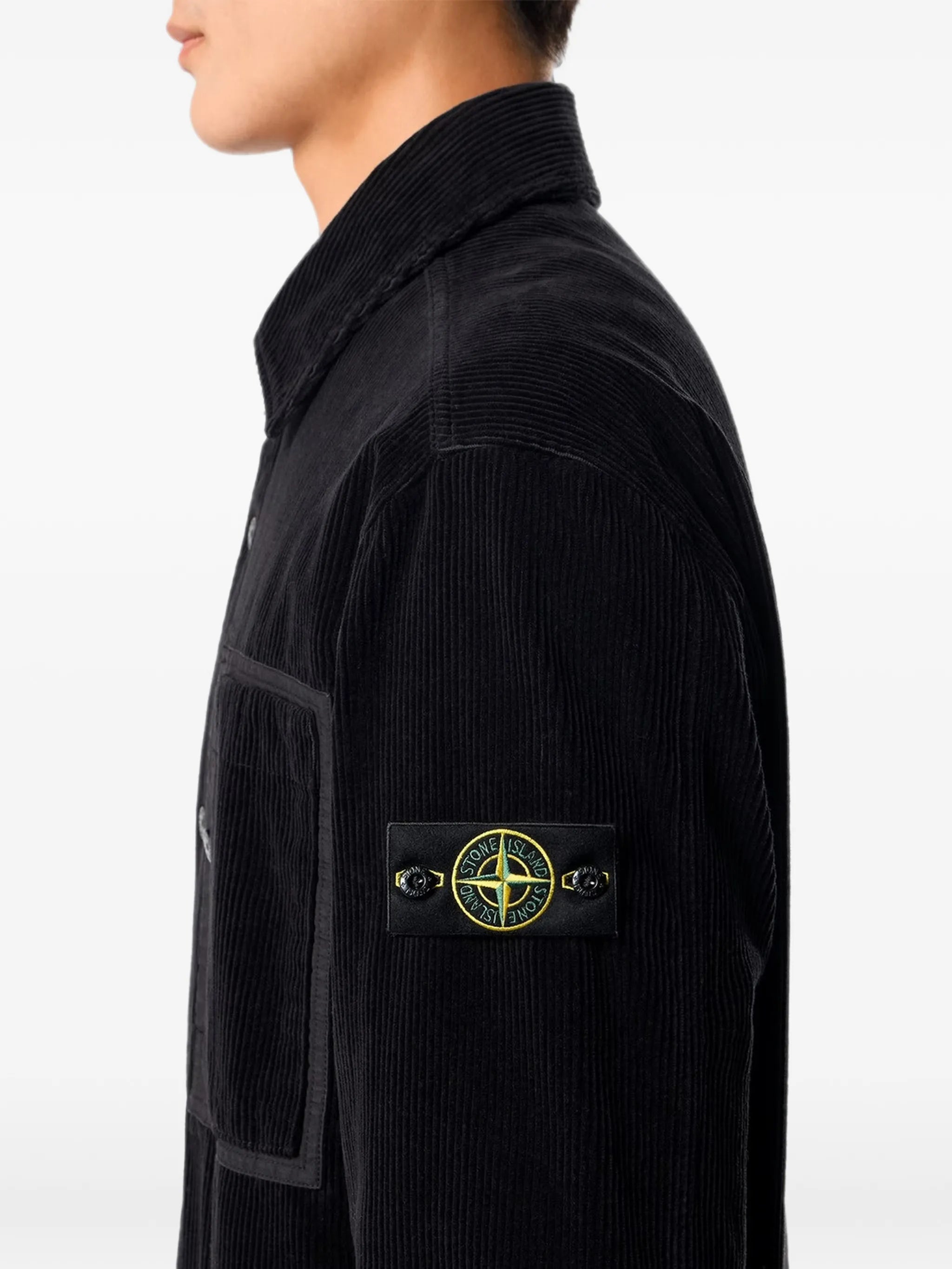 corduroy-texture chest-pocket shirt