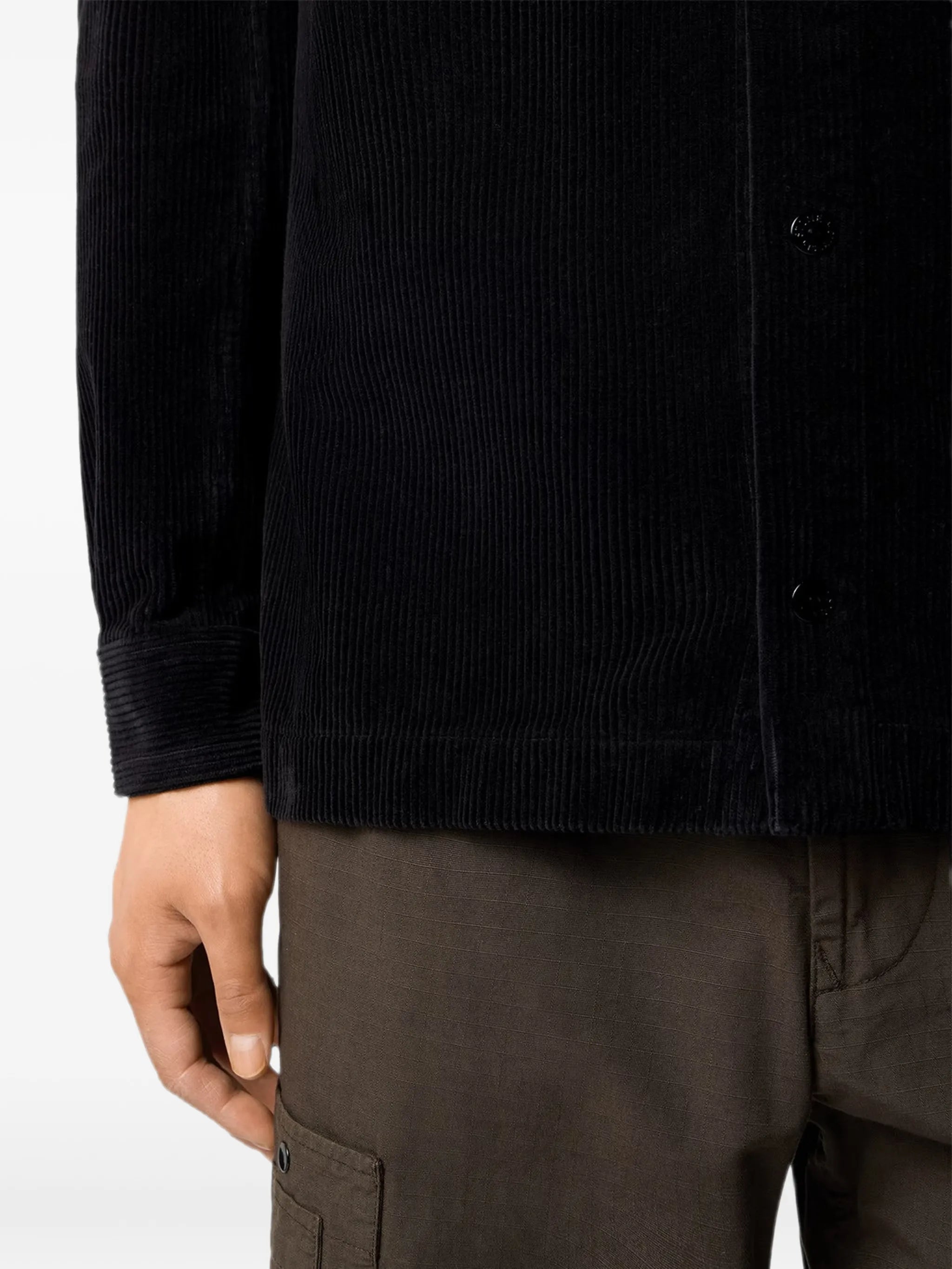 corduroy-texture chest-pocket shirt