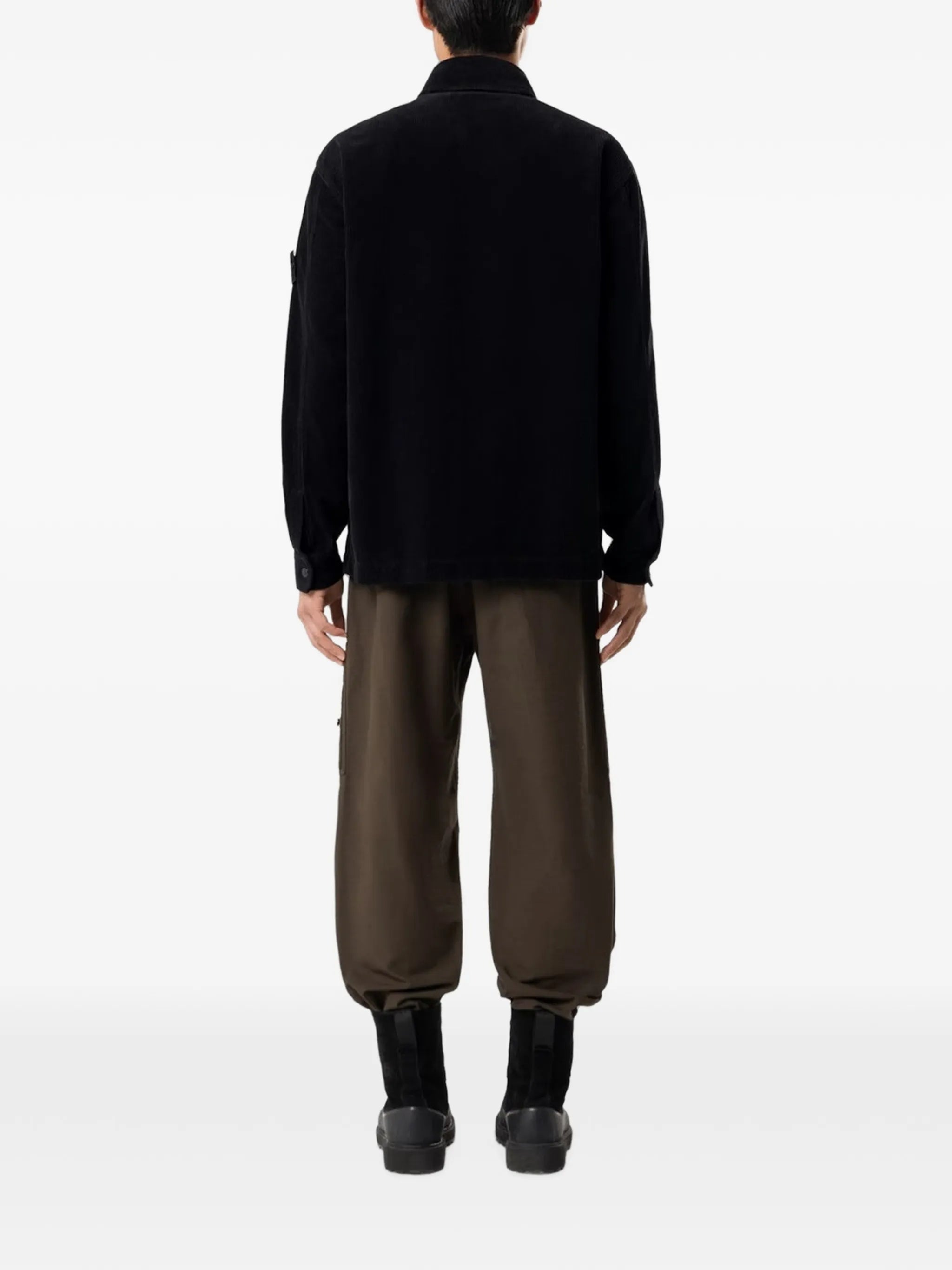 corduroy-texture chest-pocket shirt