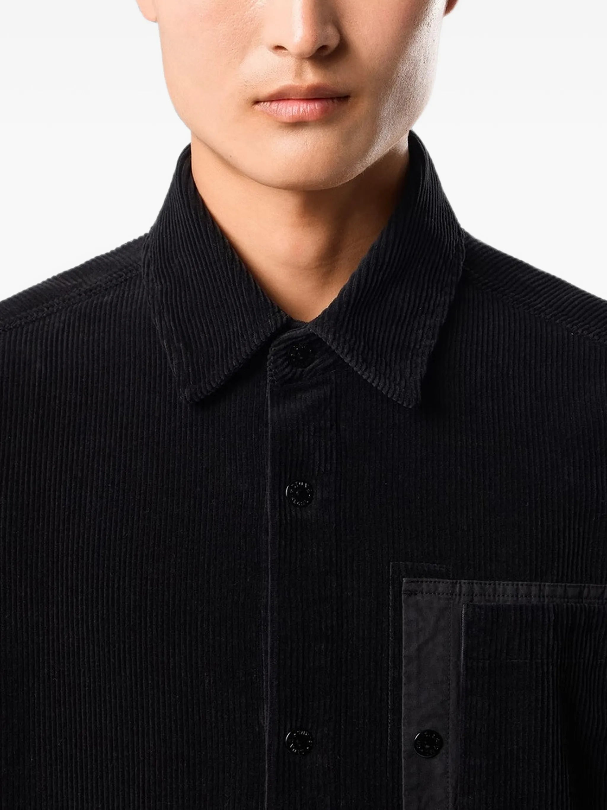 corduroy-texture chest-pocket shirt