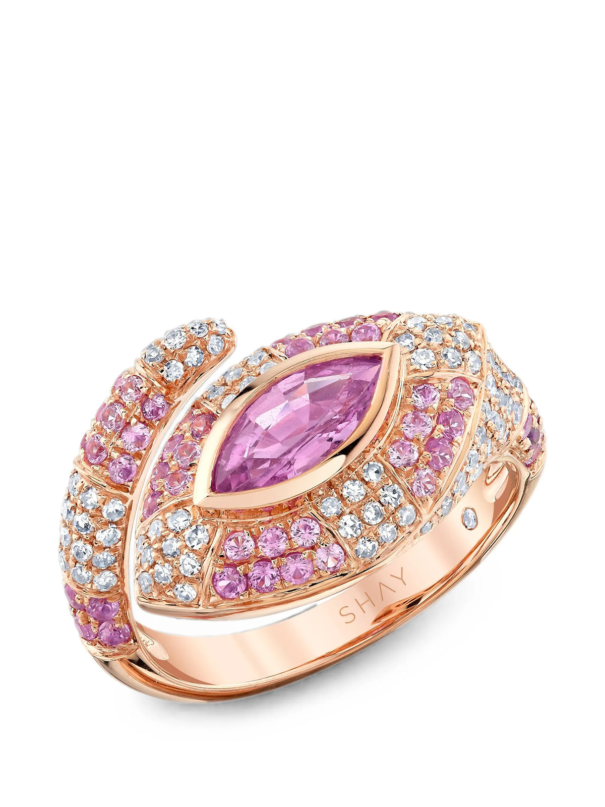 Evil Eye pink sapphire and diamond ring