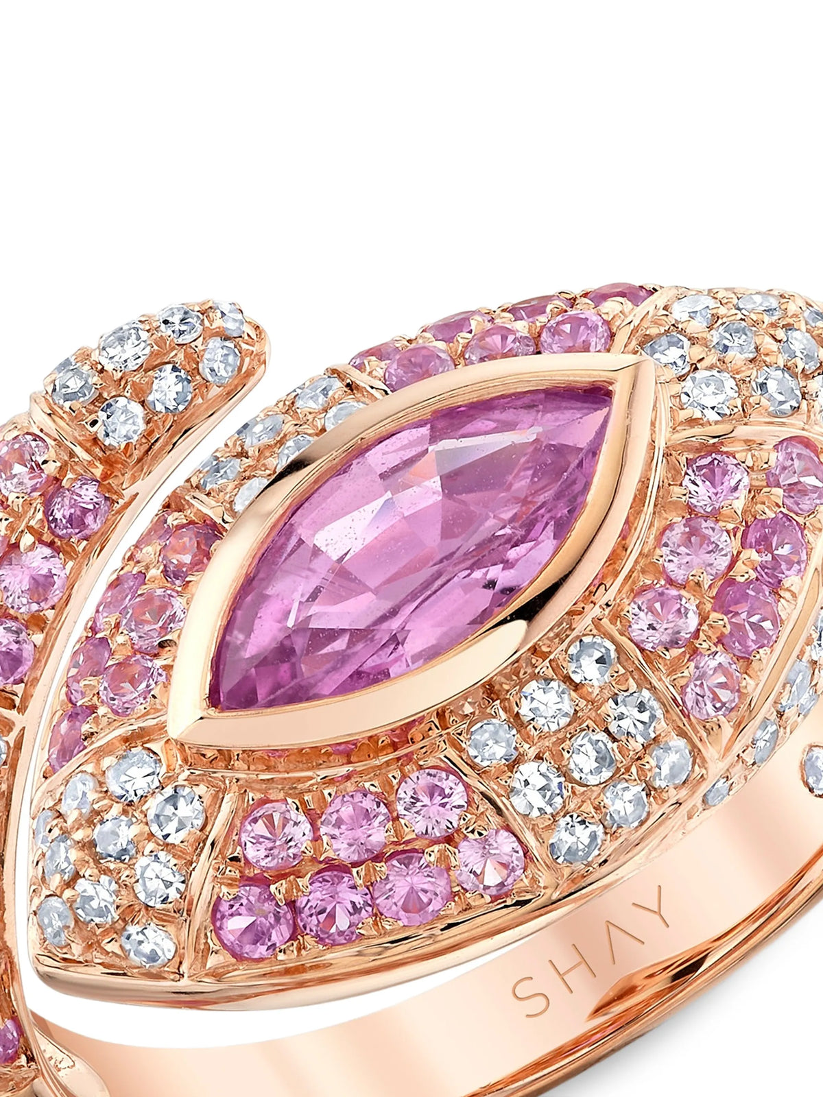 Evil Eye pink sapphire and diamond ring