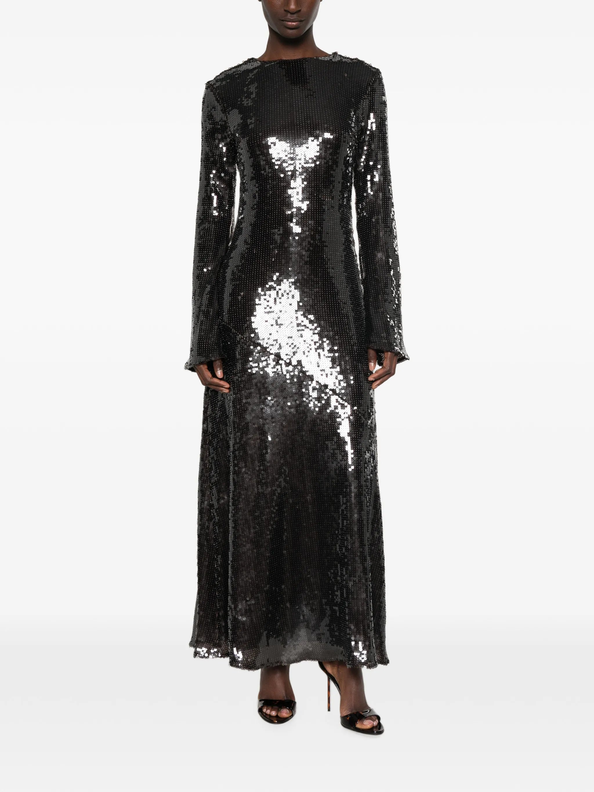 sequin-embellished long-sleeve maxi dress