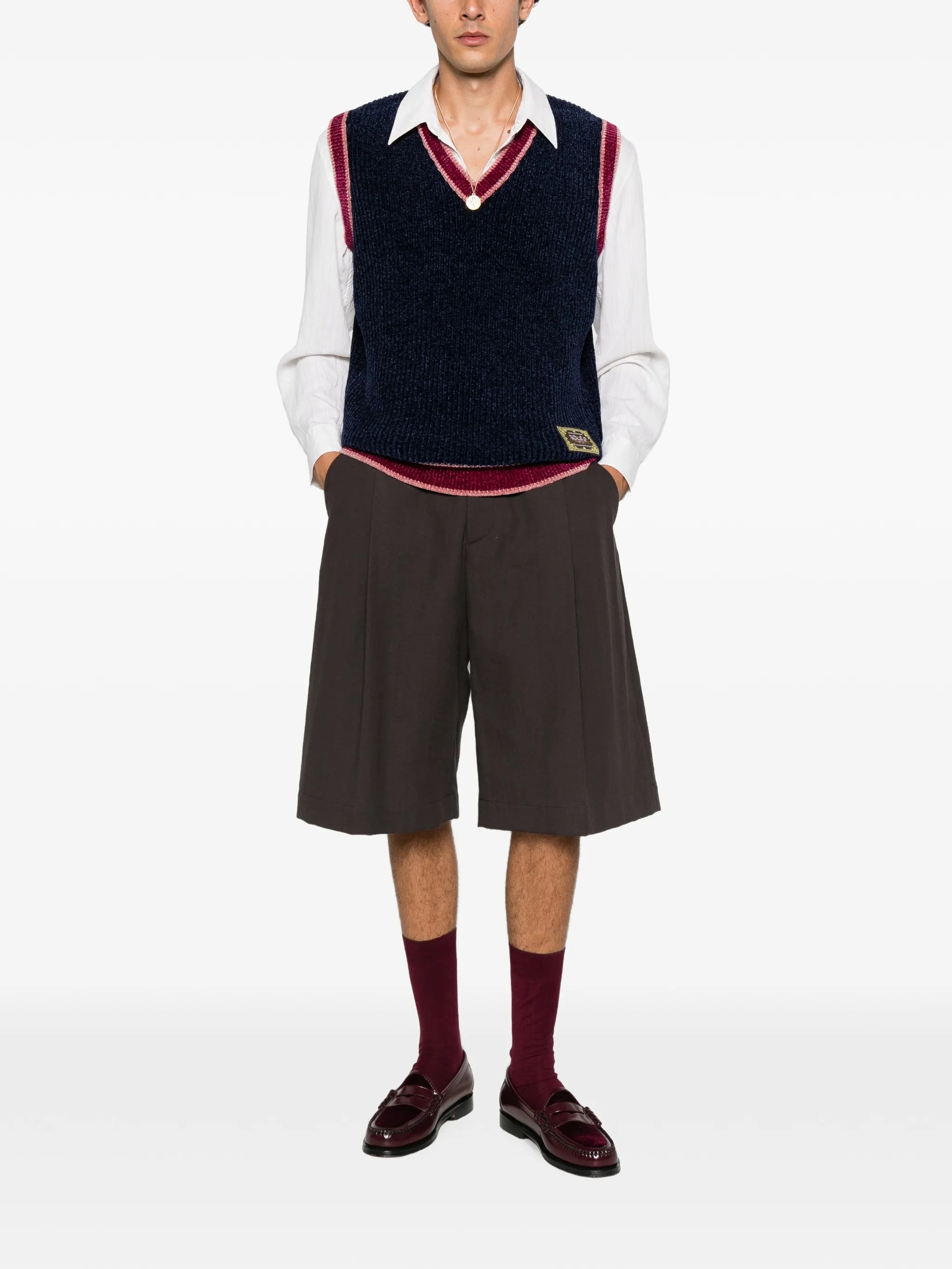 horse-patch V-neck vest