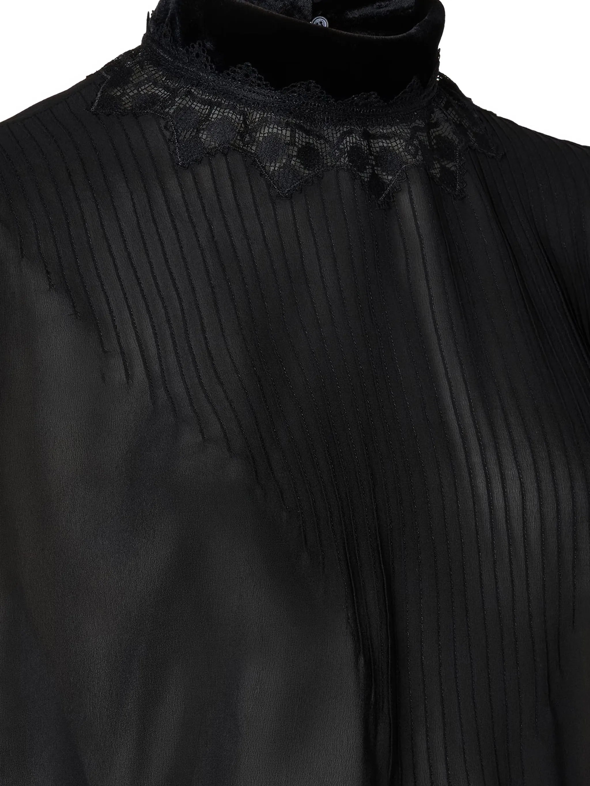 lace-trimmed pintuck-pleated dress