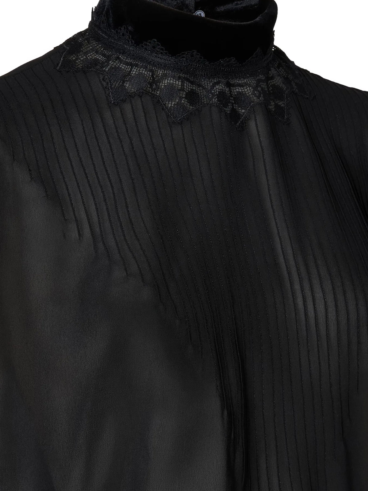 lace-trimmed pintuck-pleated dress