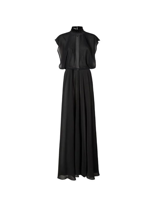 lace-trimmed pintuck-pleated dress