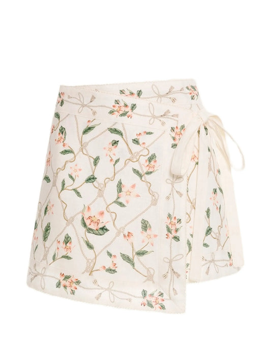 Luna floral-print mini wrap skirt