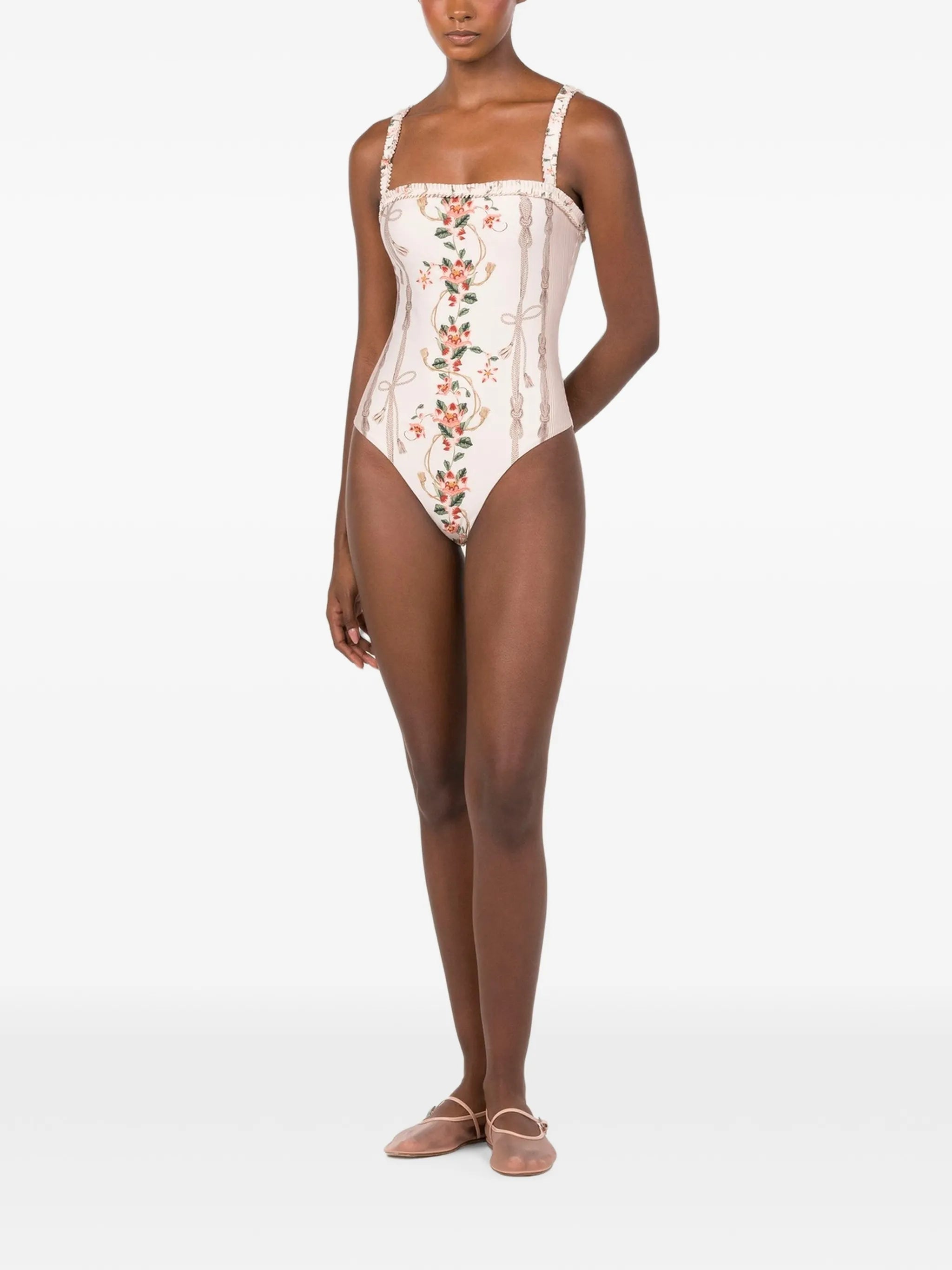 Limon Navegante floral-print ruffled swimsuit