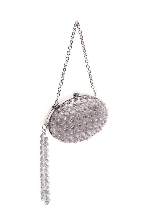 oval crystal chain clutch bag