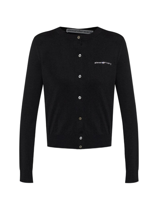 crystal-embellished-logo cardigan