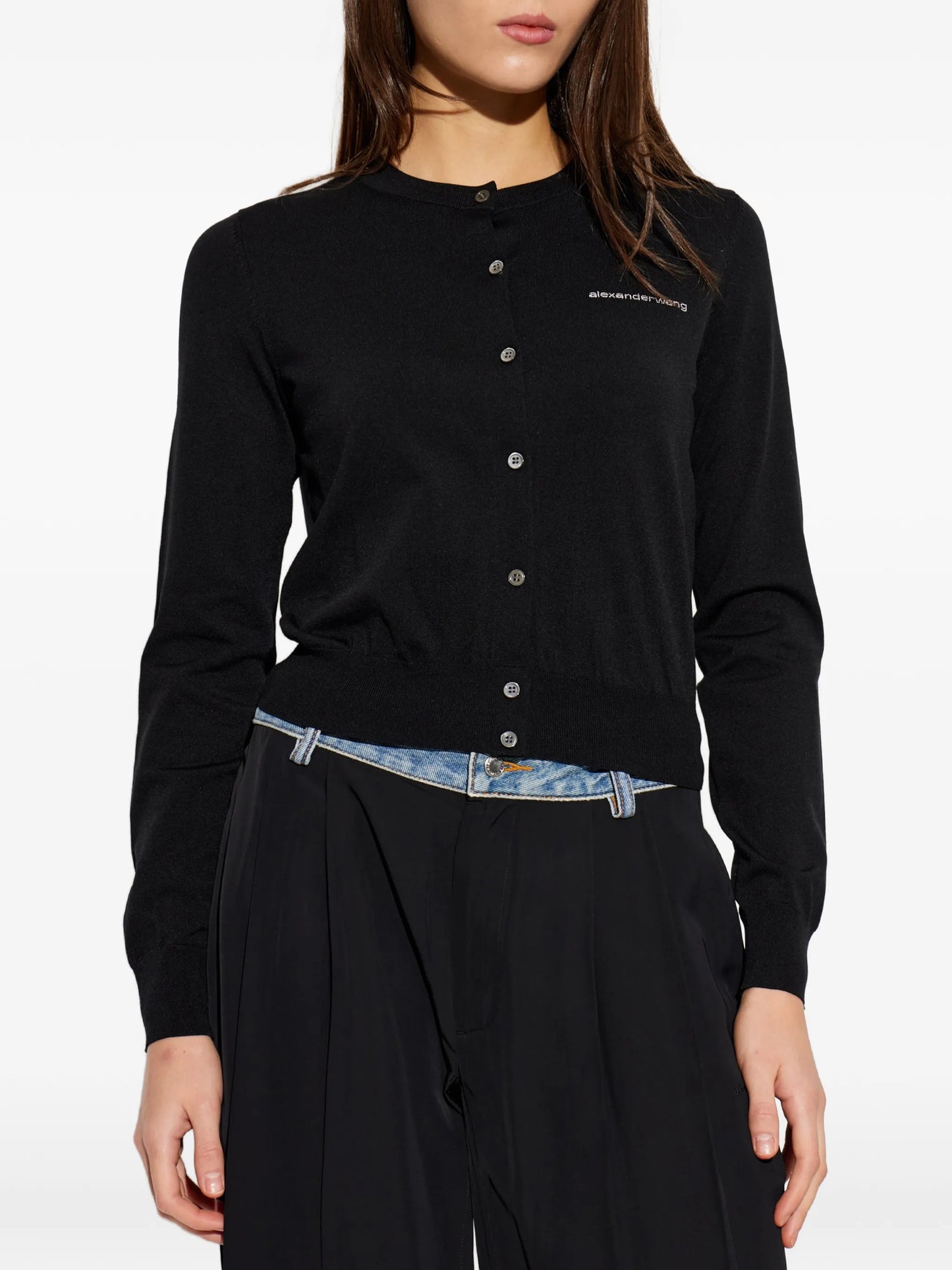crystal hotfix logo crewneck cardigan