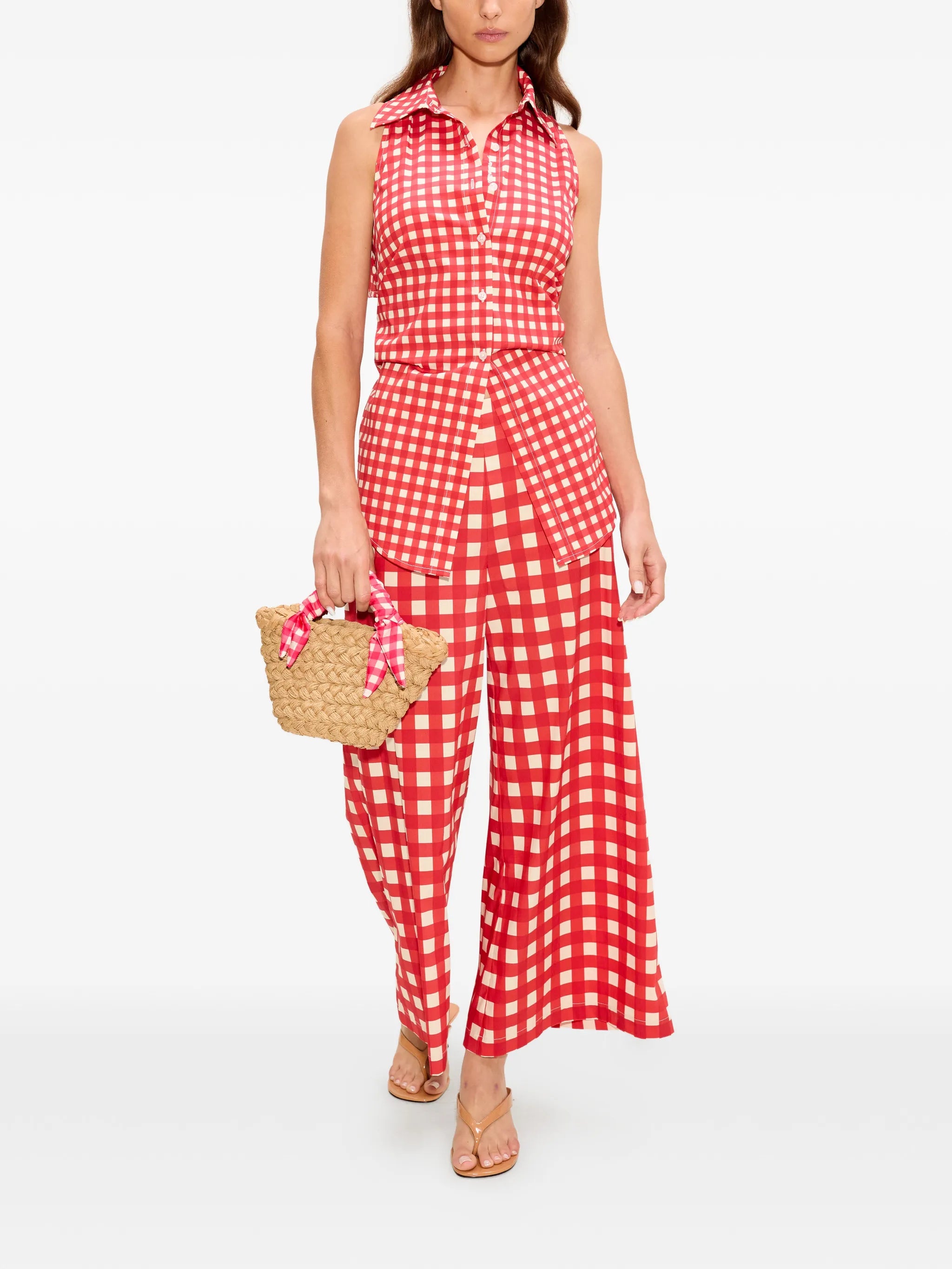 Loch gingham-check sleeveless top
