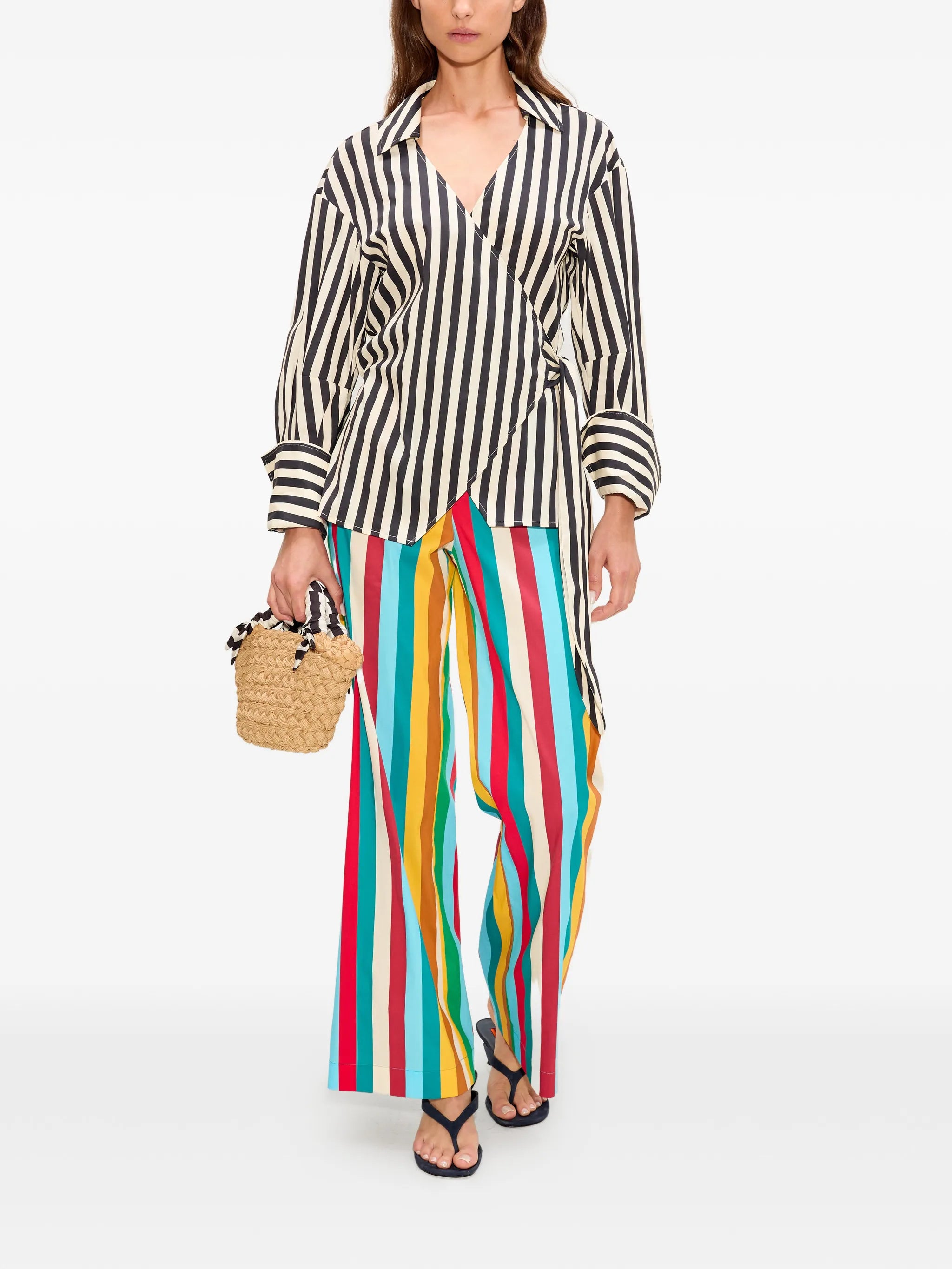 Anya striped poplin wrap blouse