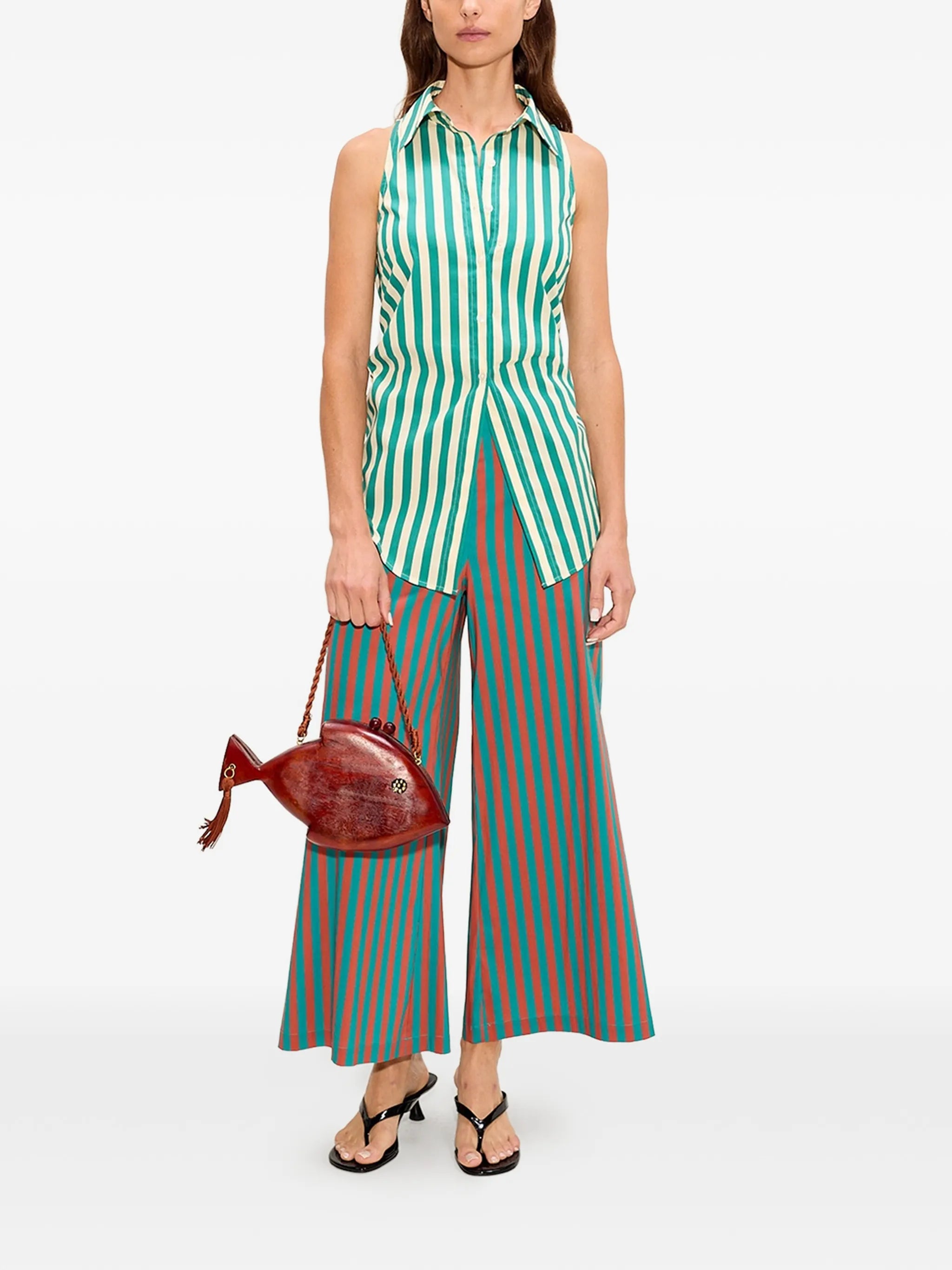 Loch striped sleeveless shirt