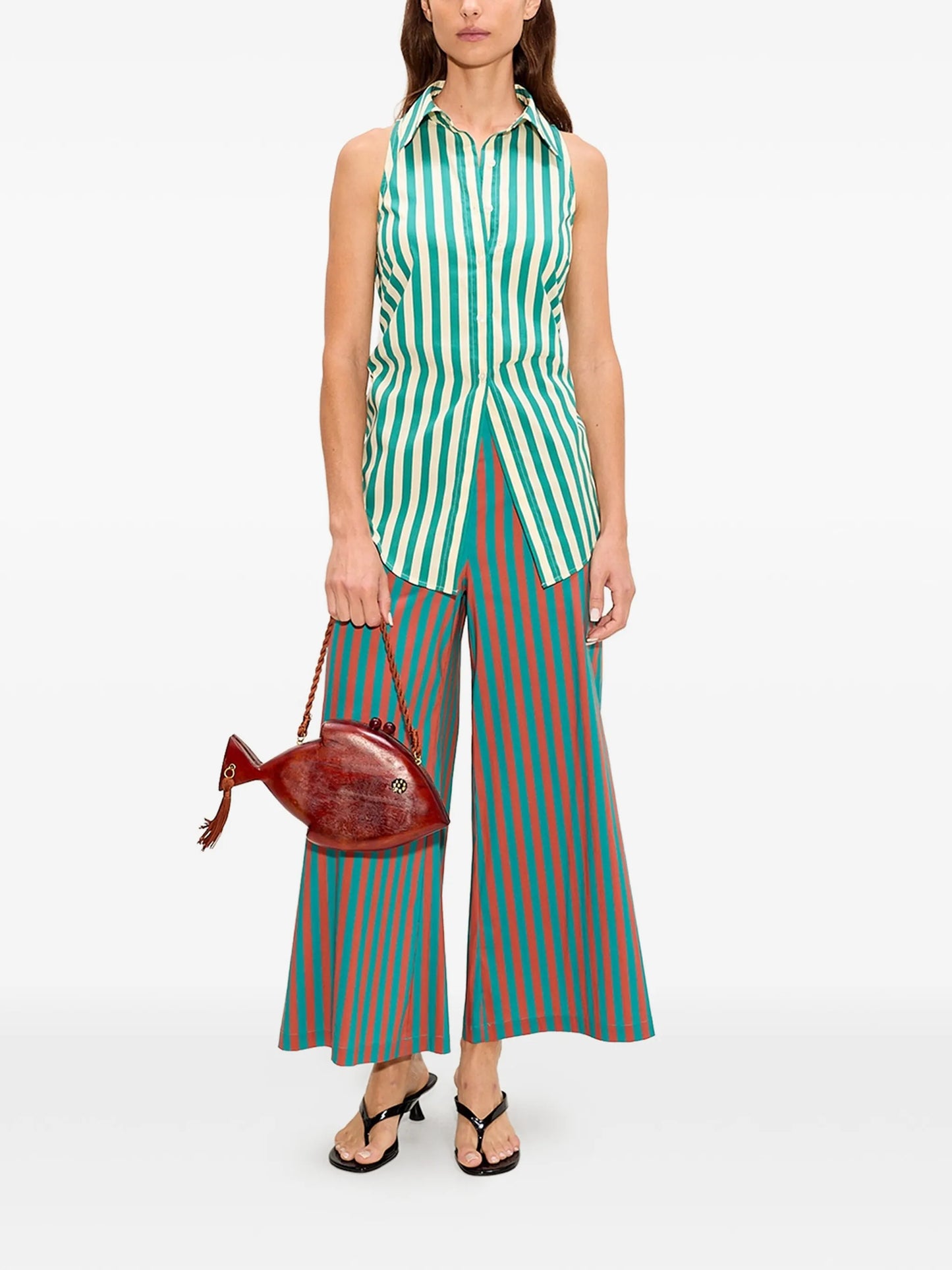 Loch striped sleeveless shirt