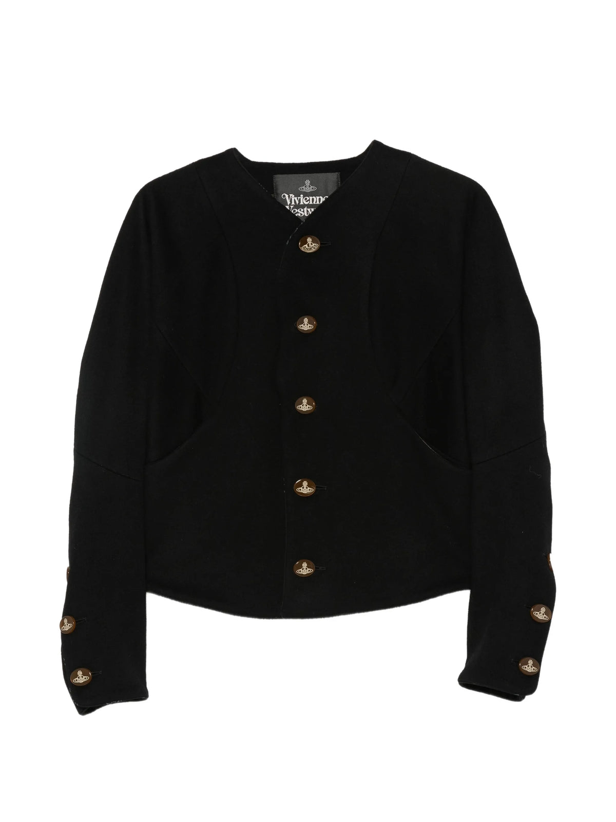 Pourpoint button-fastening fitted jacket