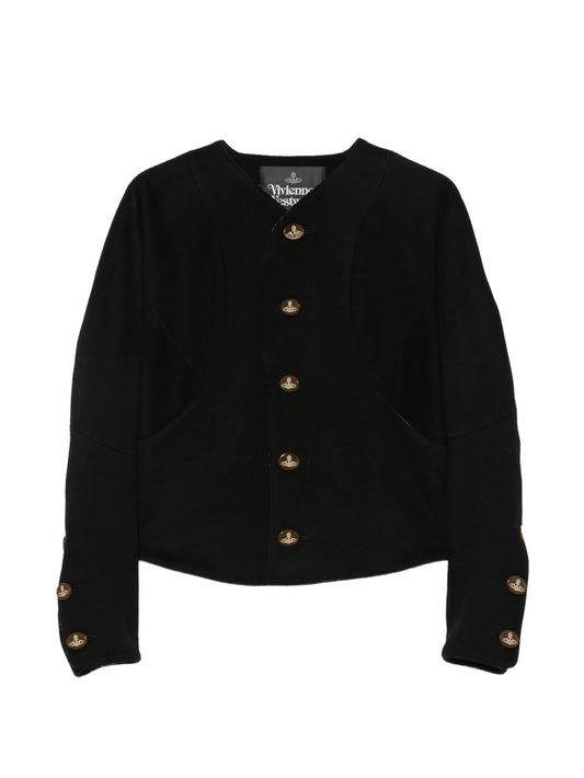 Pourpoint button-fastening fitted jacket