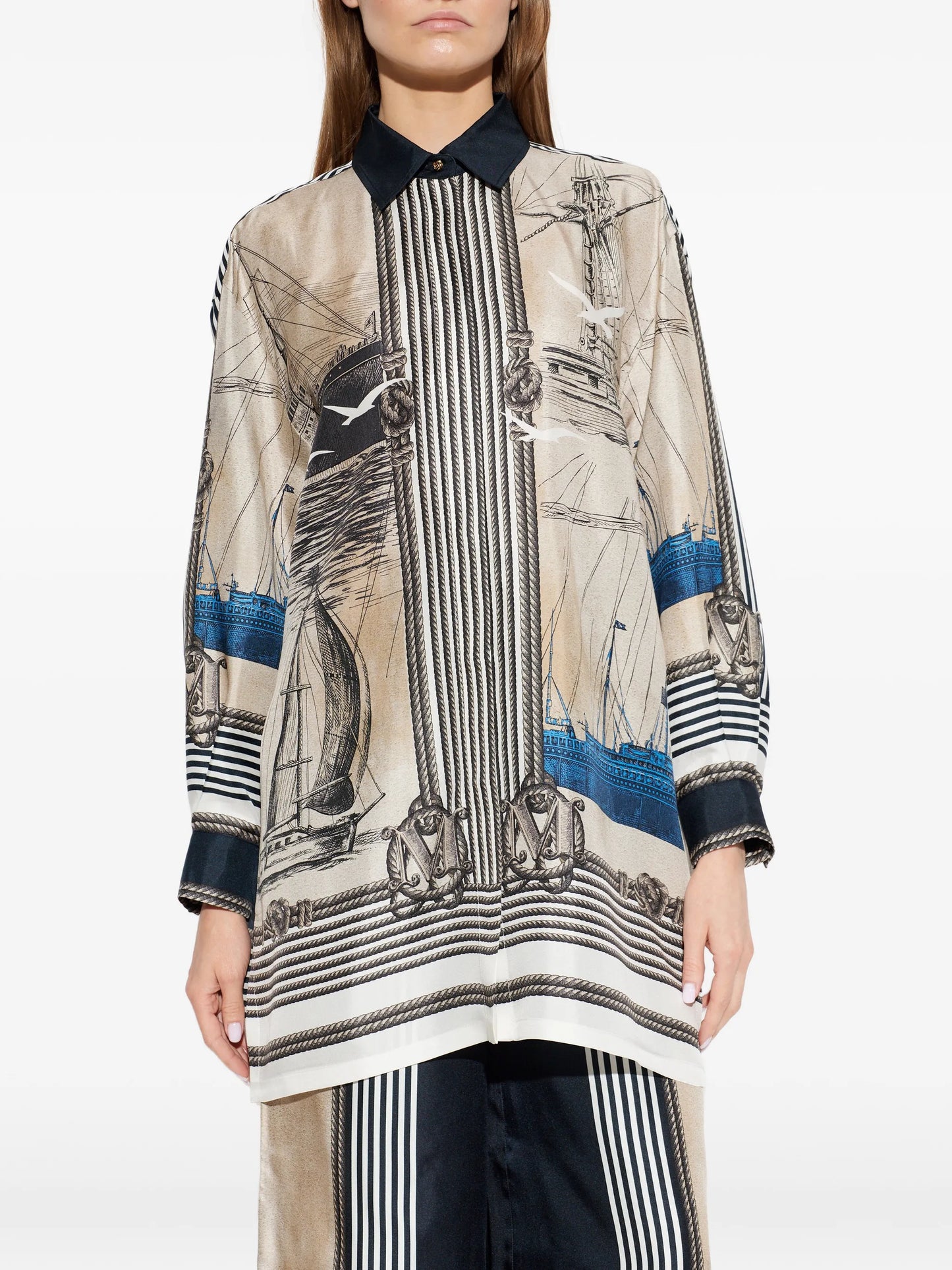 nautical-print long-sleeve shirt