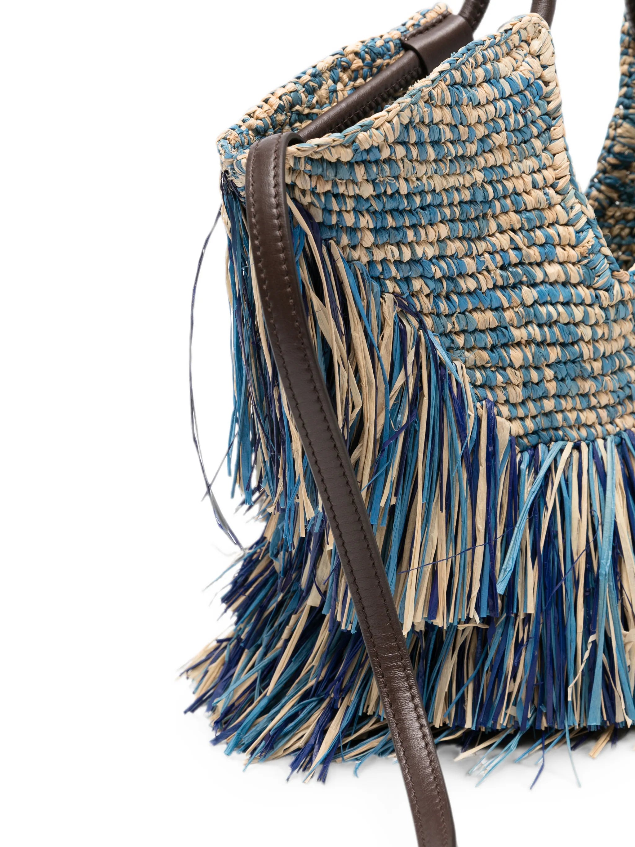 fringe-trimmed woven tote bag