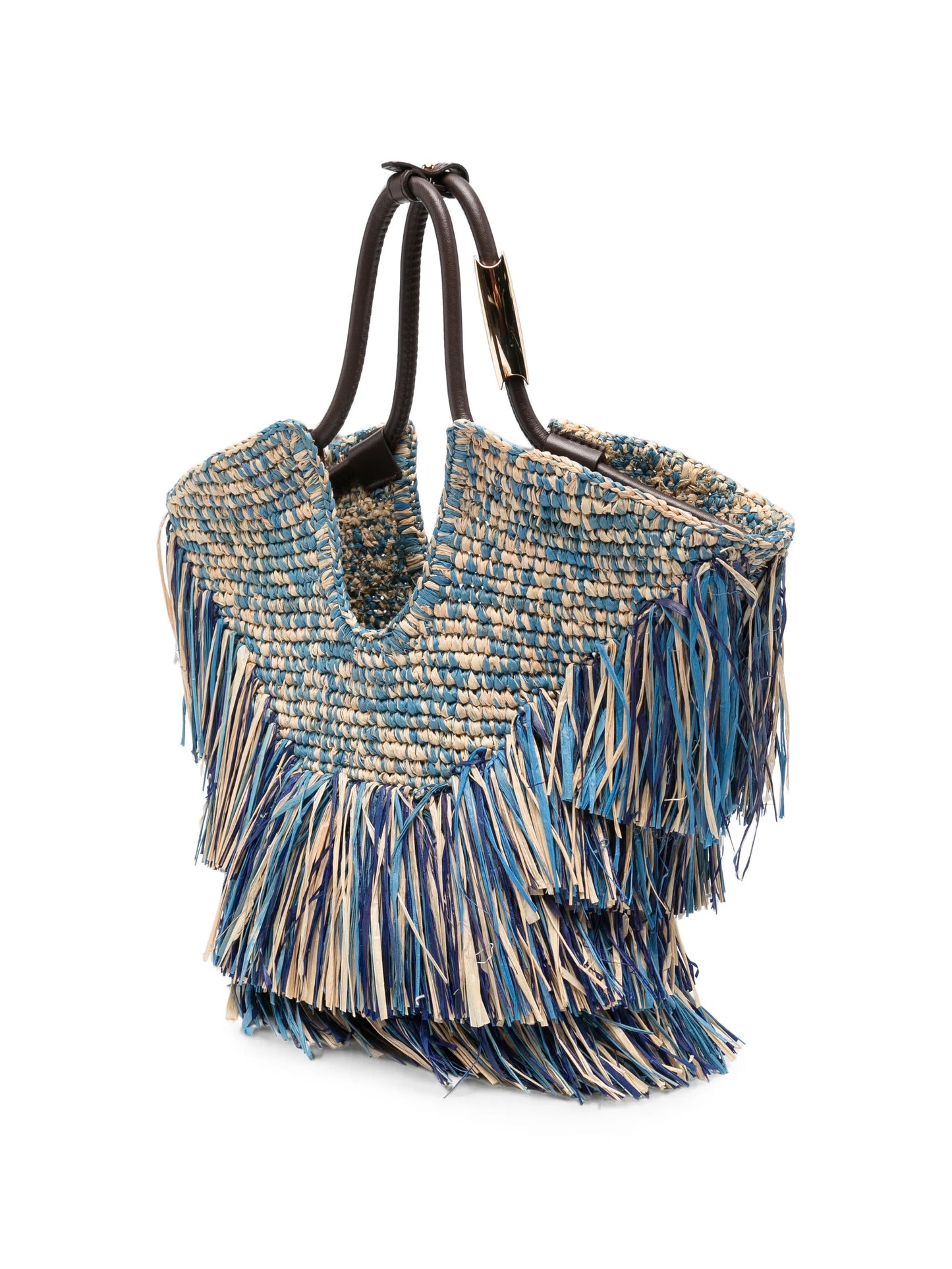 fringe-trimmed woven tote bag