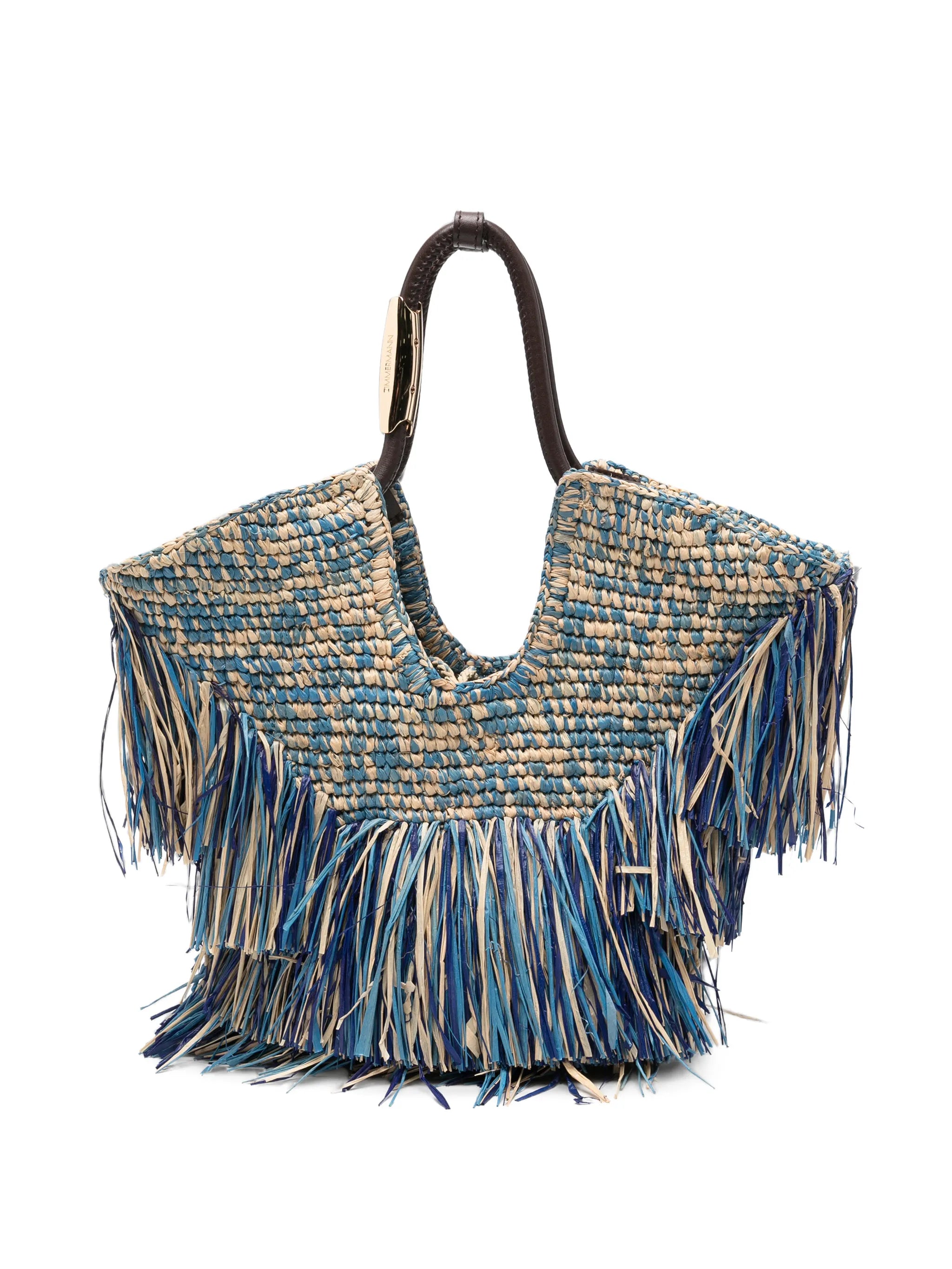 fringe-trimmed woven tote bag