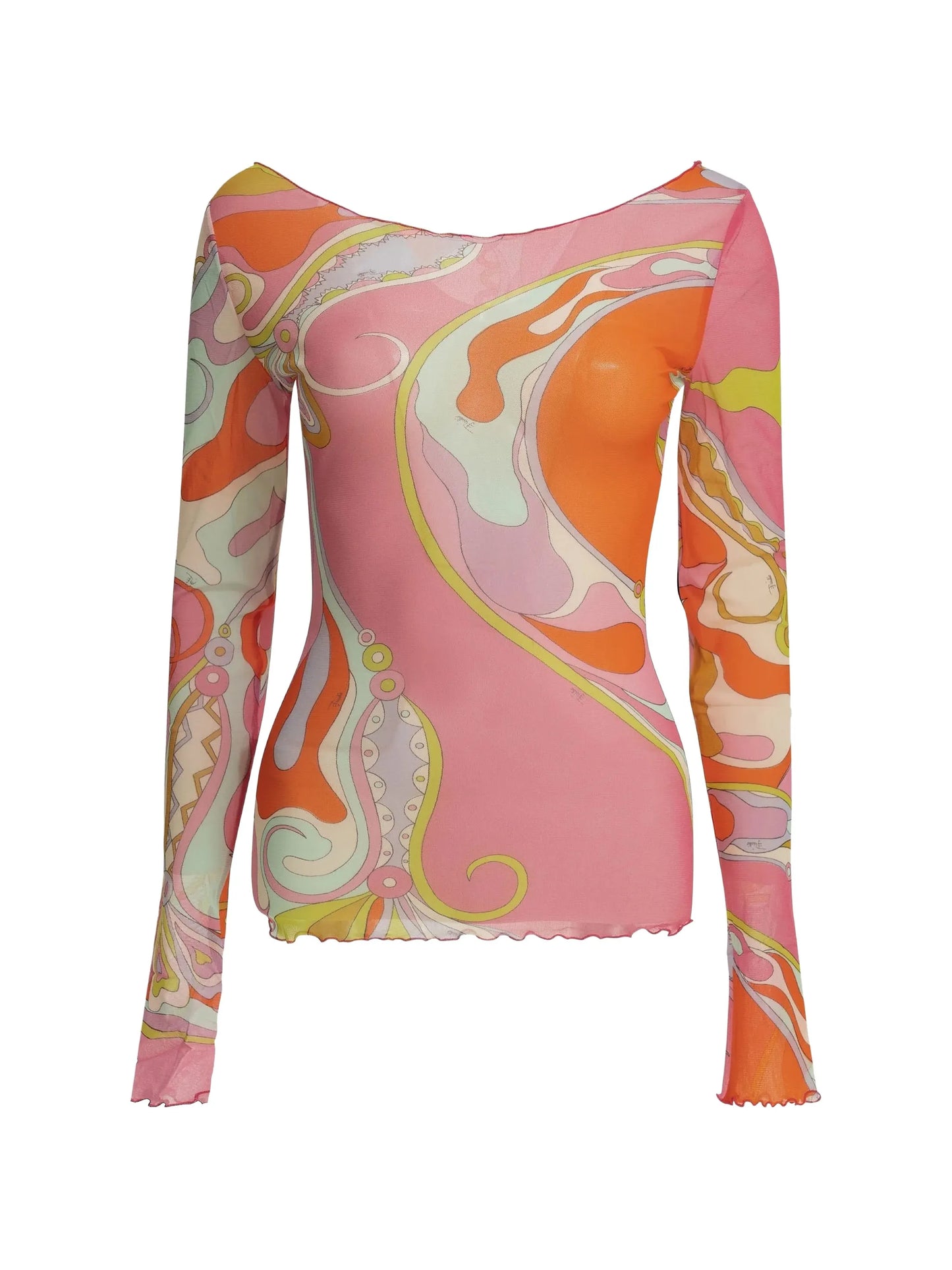 Iride-print mesh long-sleeve top