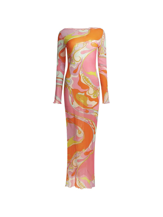Iride-print boat-neck dress