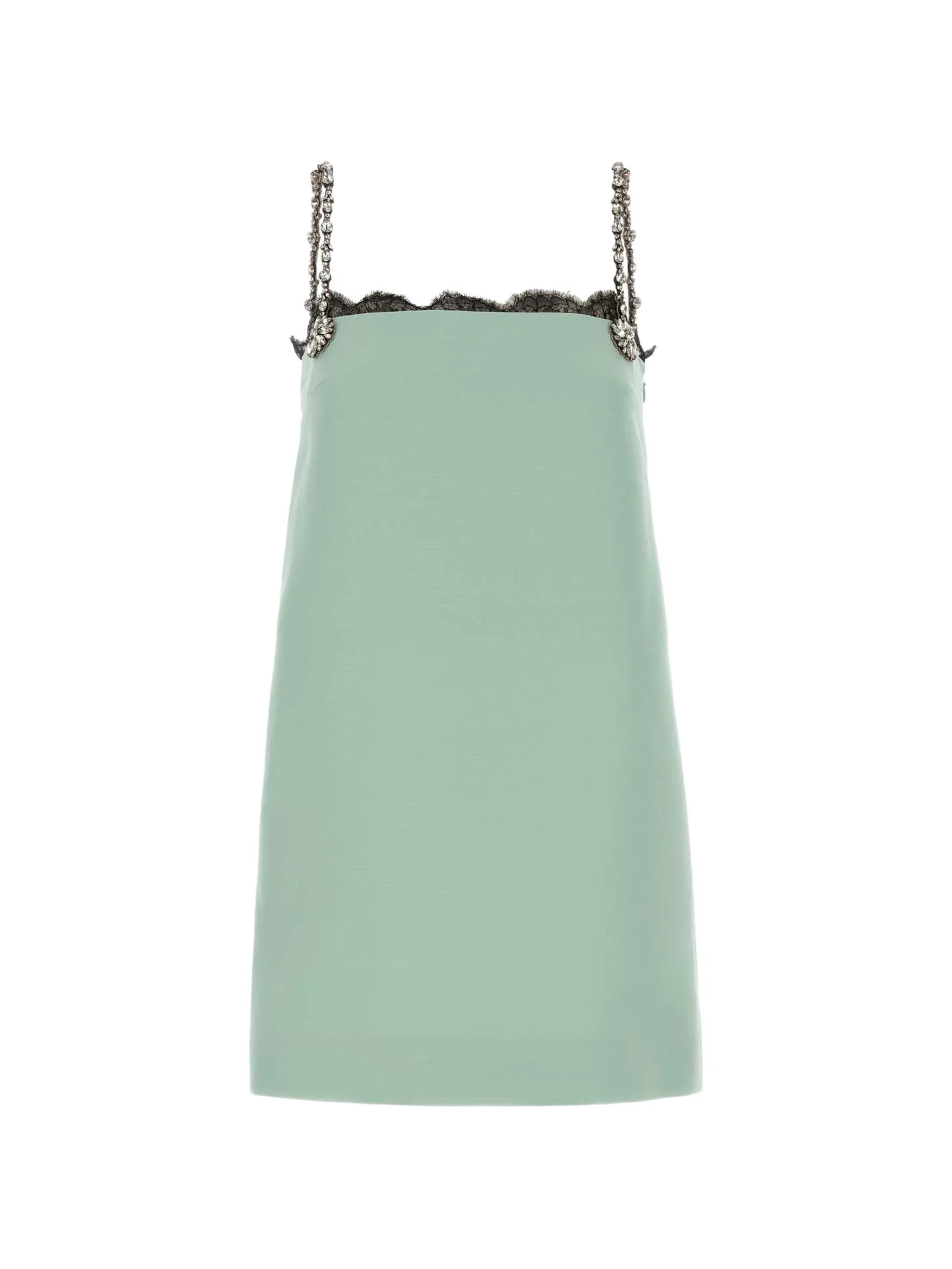 lace-trim crystal-embellished mini dress