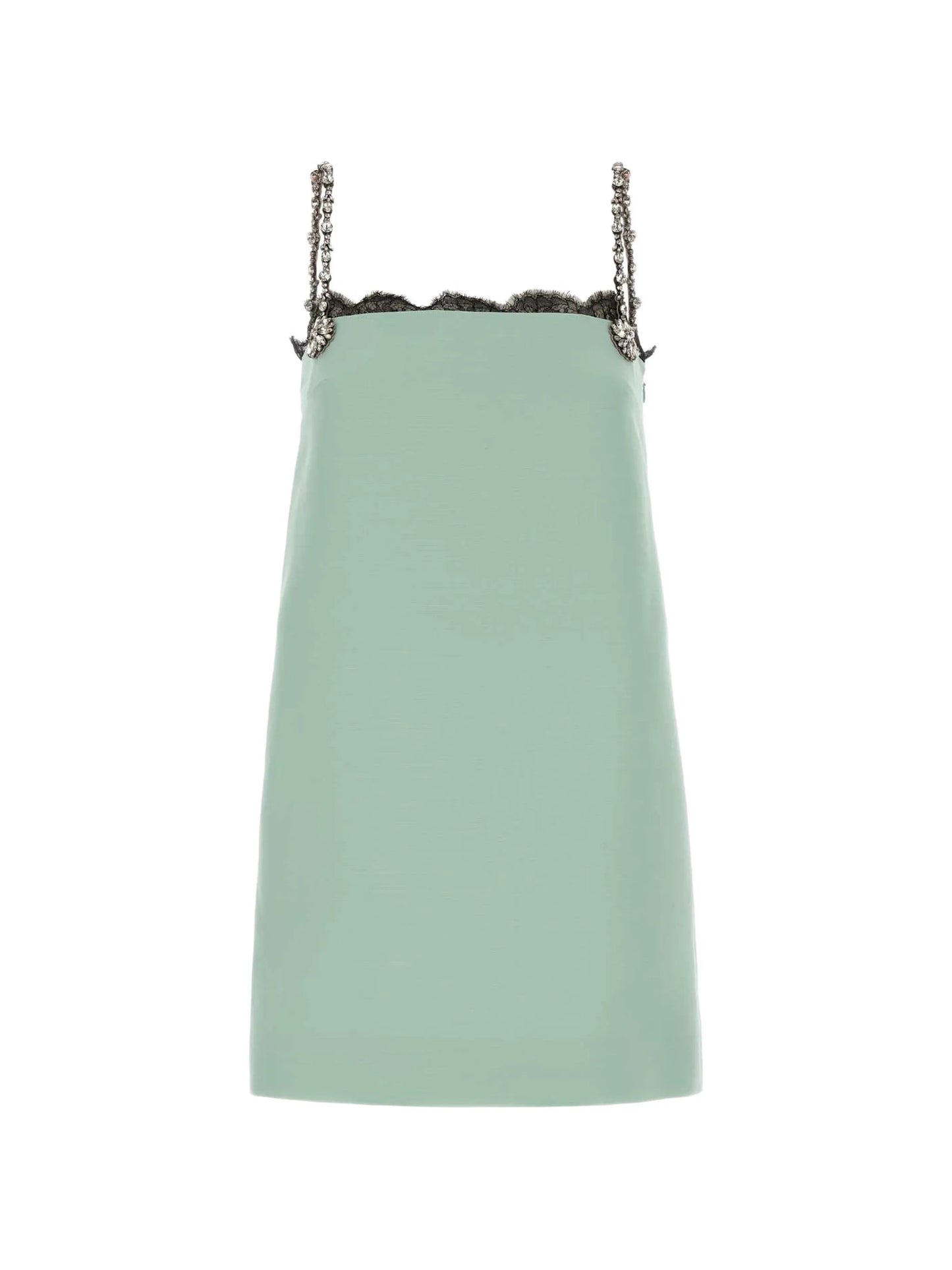 lace-trim crystal-embellished mini dress