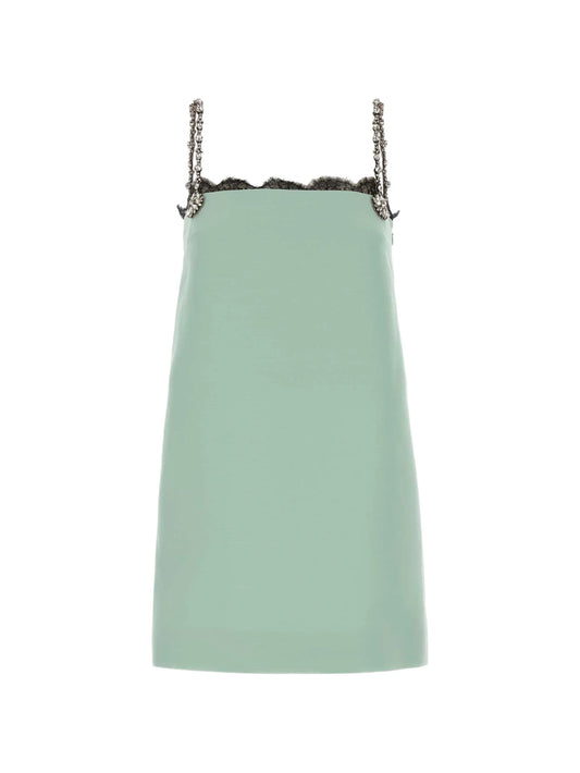 lace-trim crystal-embellished mini dress