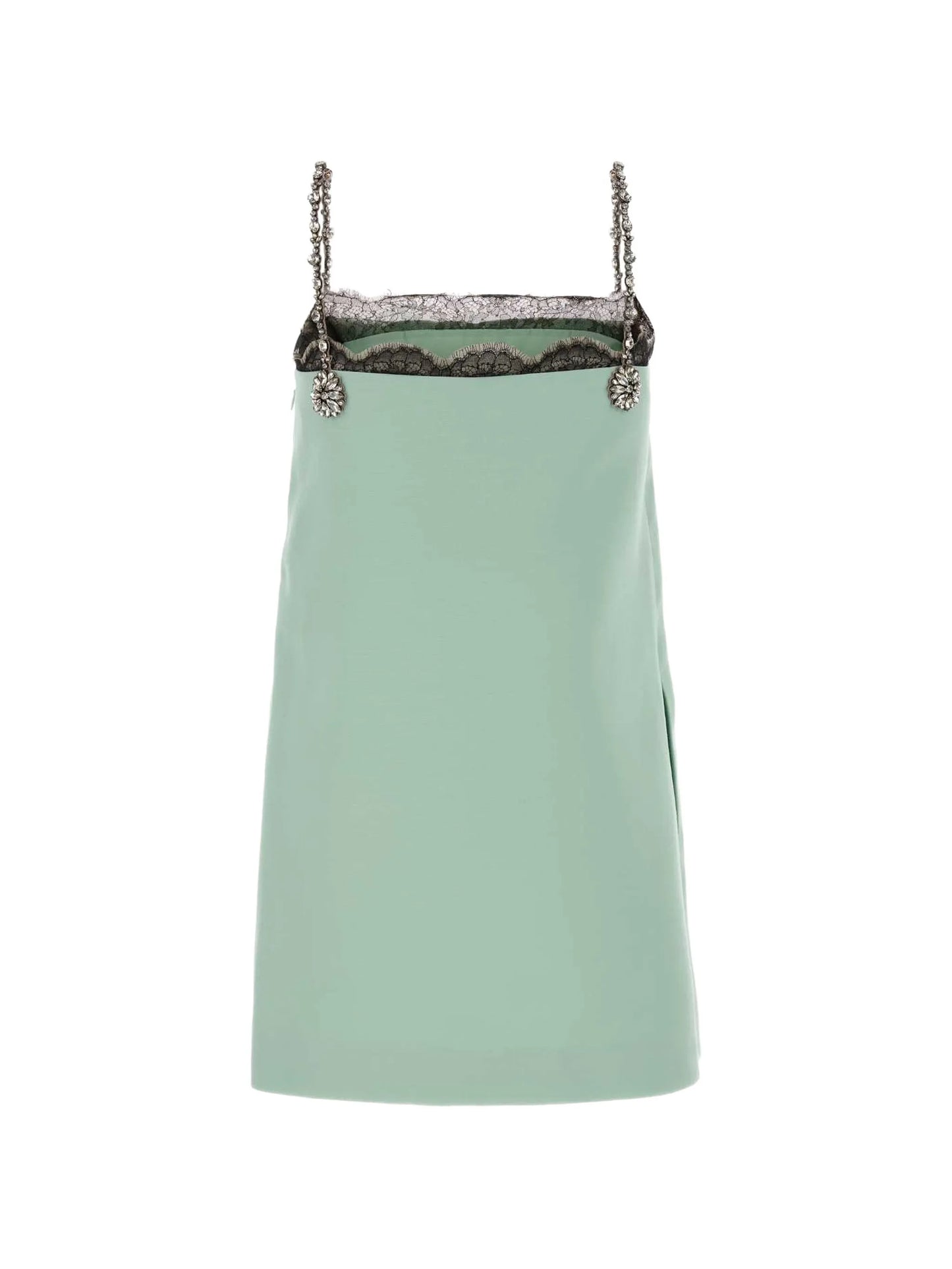 lace-trim crystal-embellished mini dress