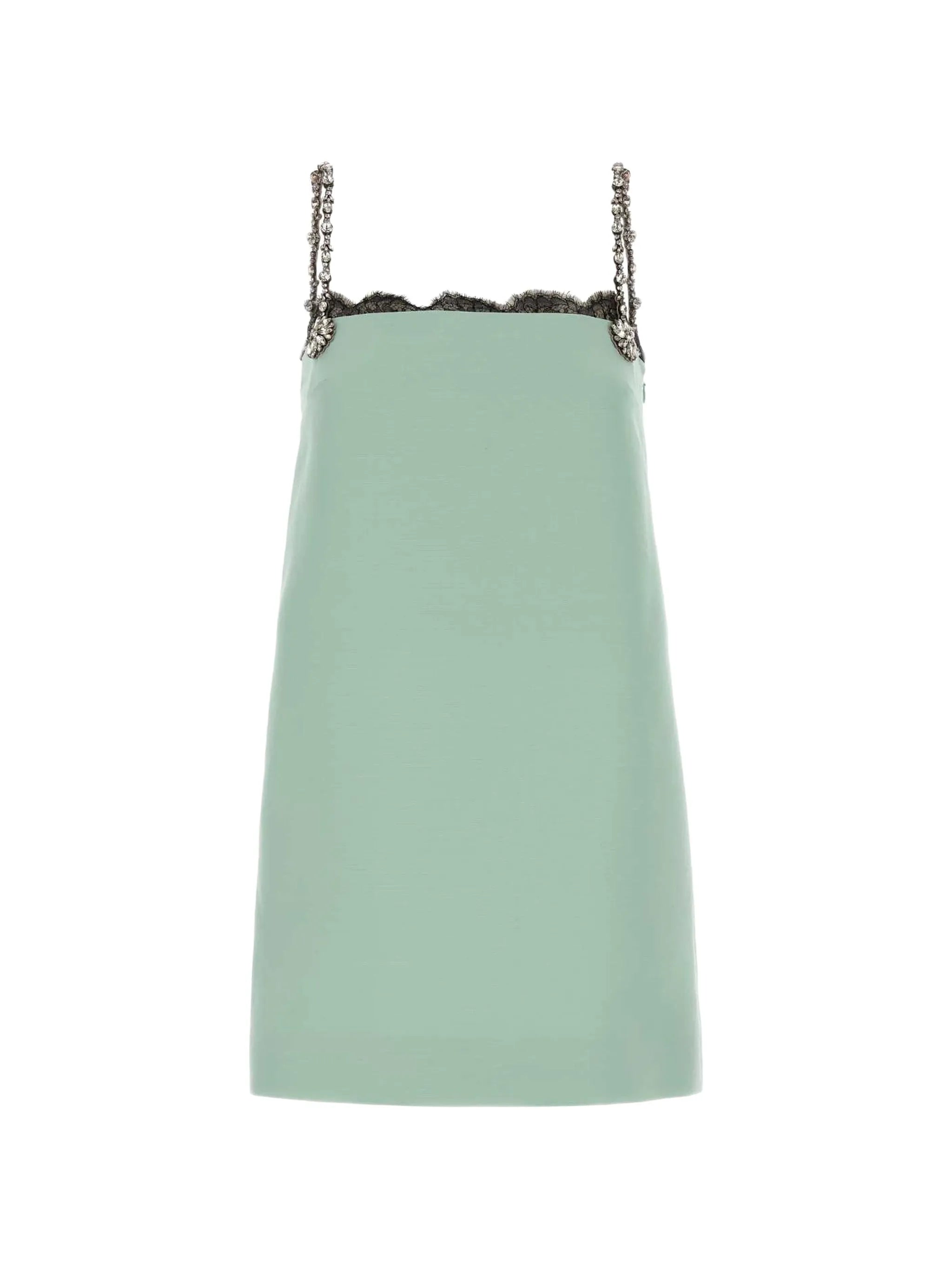 lace-trim crystal-embellished mini dress